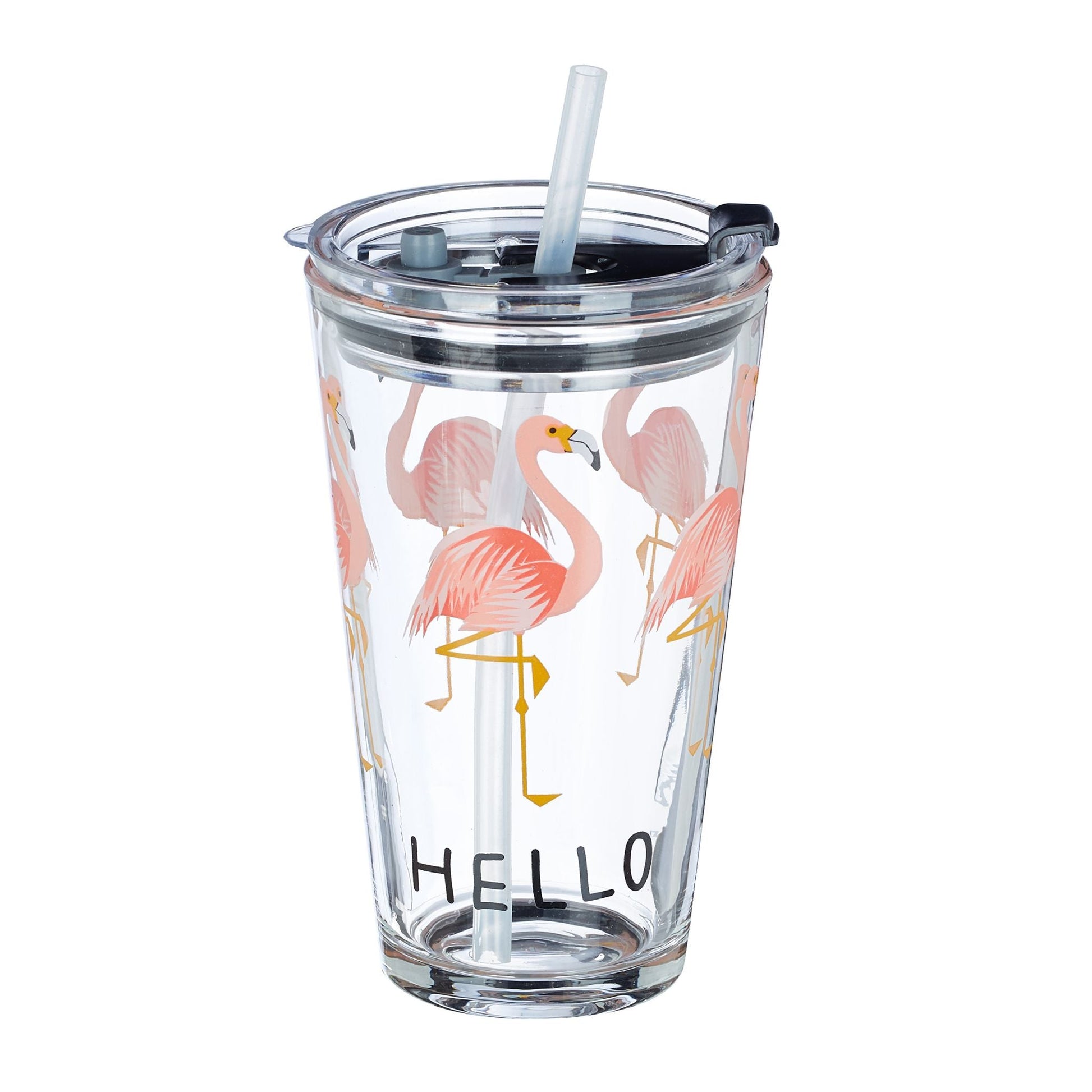 Glasbecher Flamingo 4er-Set Rosa-Schwarz-Transparent von Relaxdays