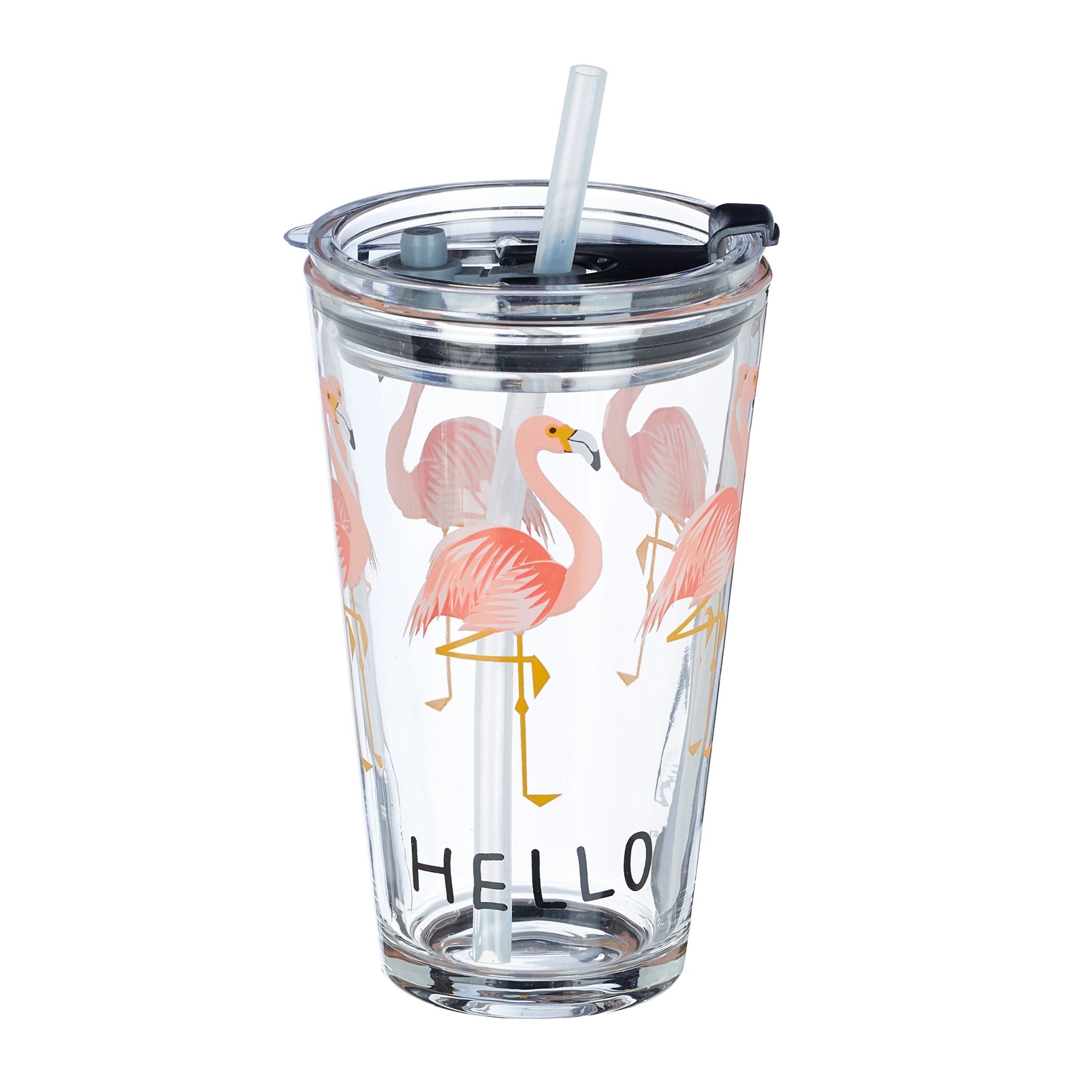 Glasbecher Flamingo 4er-Set Rosa-Schwarz-Transparent von Relaxdays