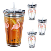 Glasbecher Flamingo 4er-Set Rosa-Schwarz-Transparent von Relaxdays