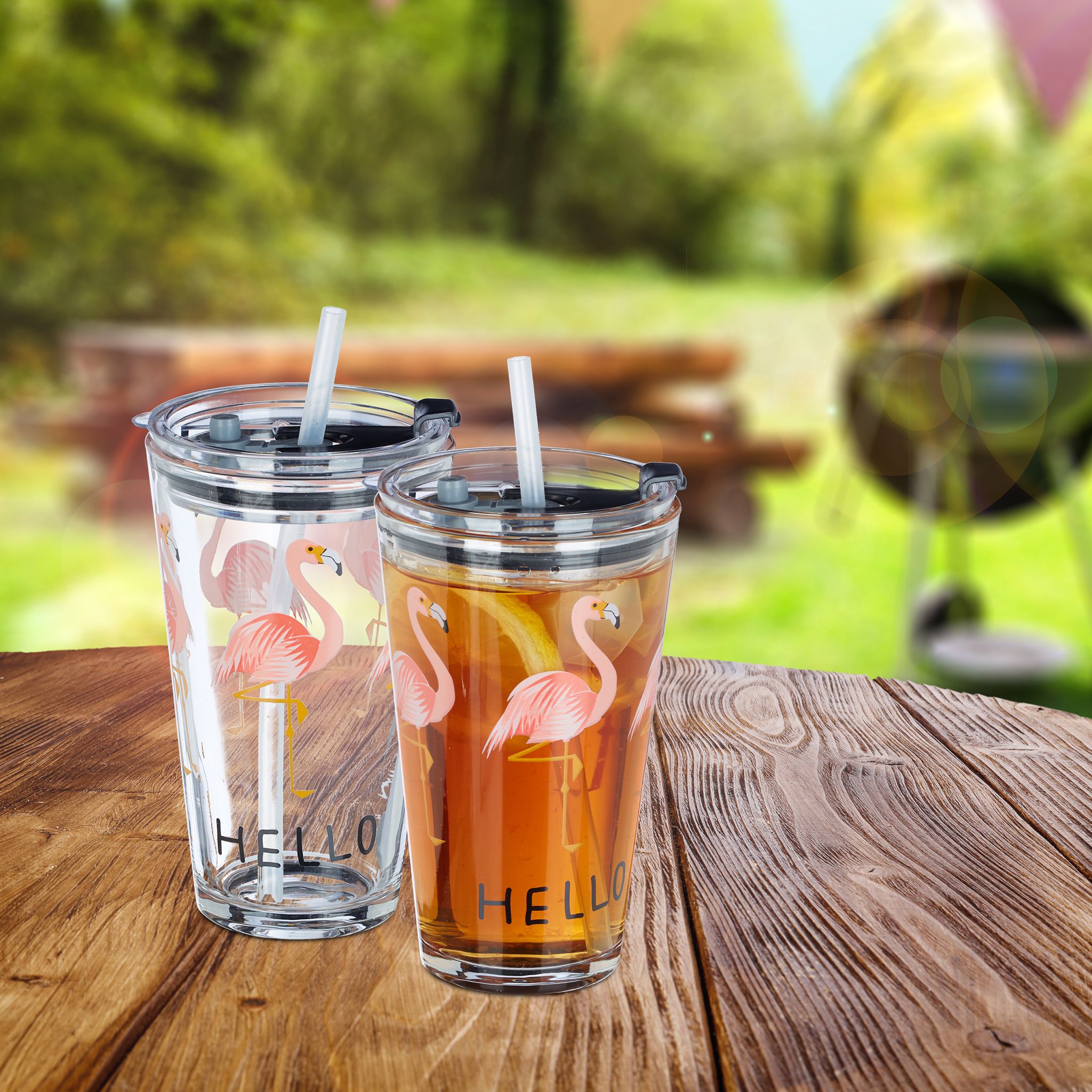 Glasbecher Flamingo 4er-Set Rosa-Schwarz-Transparent von Relaxdays