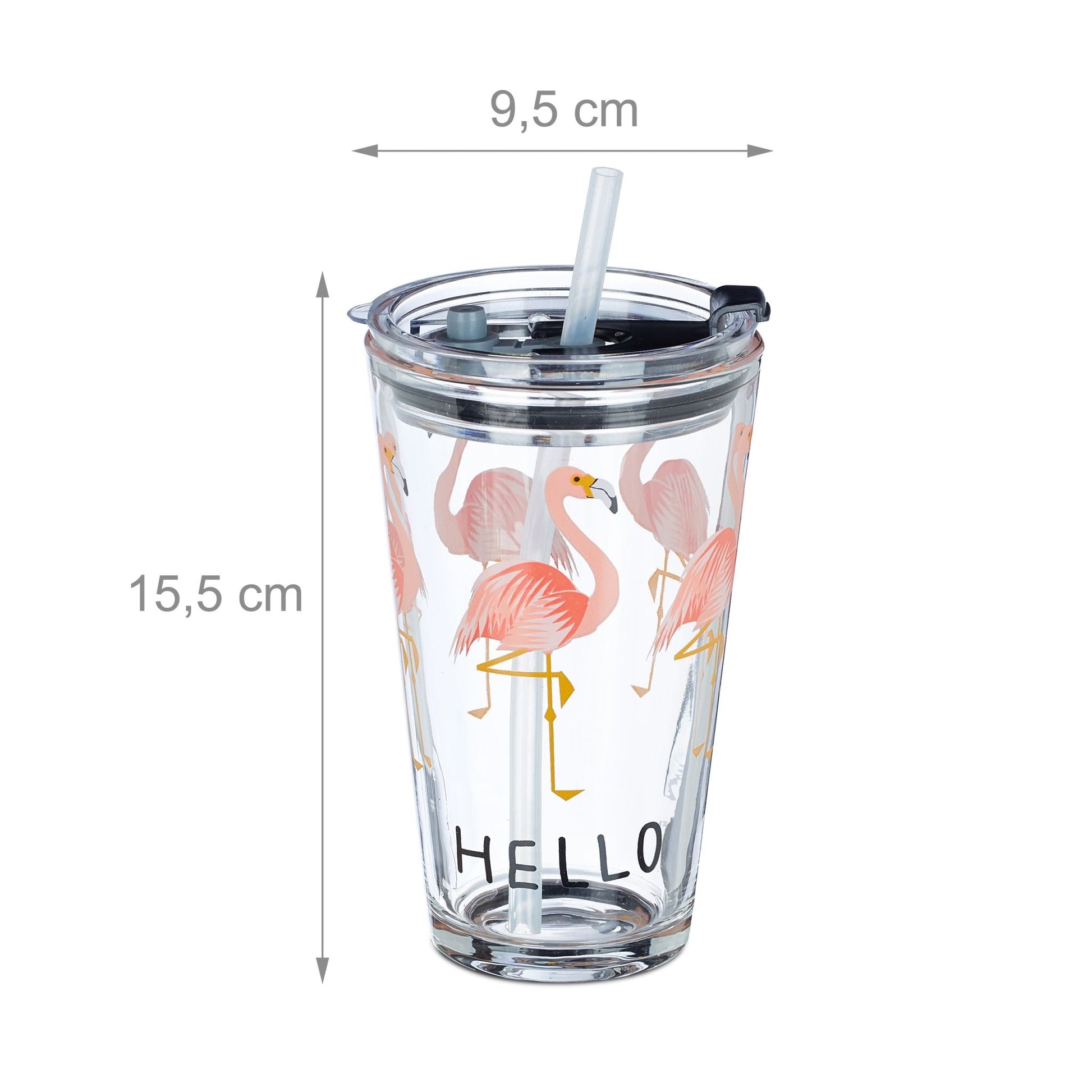 Glasbecher Flamingo 4er-Set Rosa-Schwarz-Transparent von Relaxdays