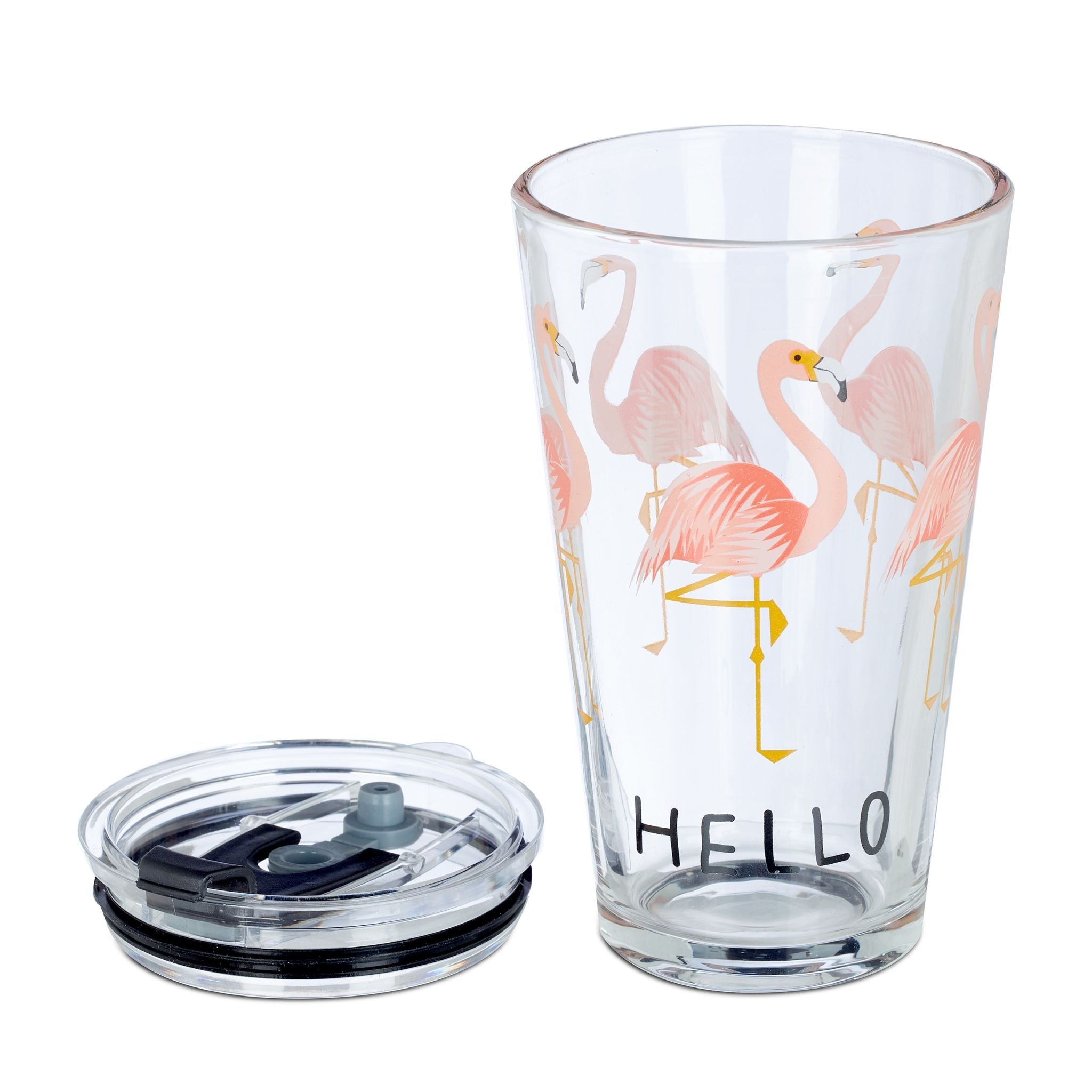 Glasbecher Flamingo 4er-Set Rosa-Schwarz-Transparent von Relaxdays