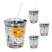 Glasbecher Sport-Motiv 4er-Set Blau-Rot-Transparent von Relaxdays