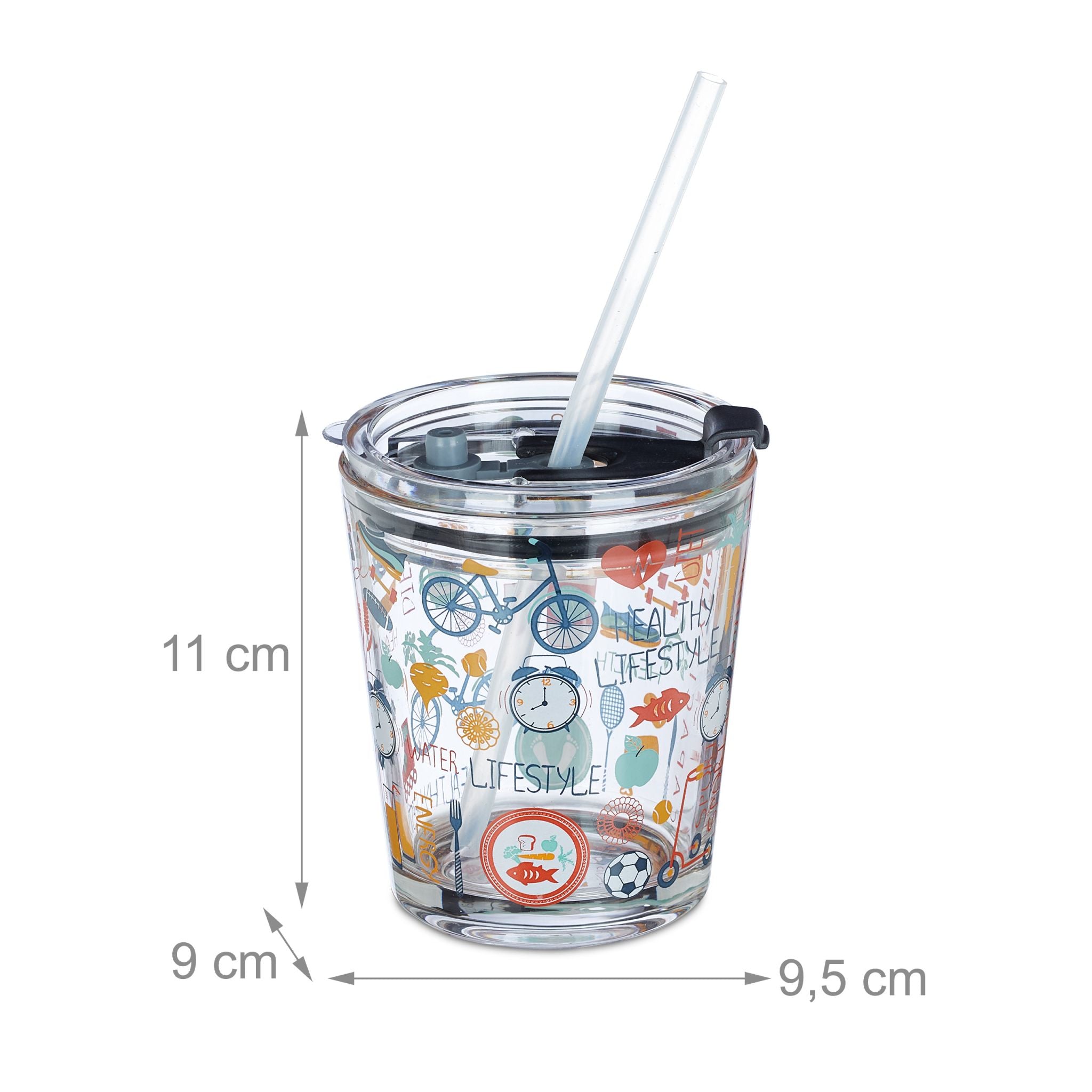 Glasbecher Sport-Motiv 4er-Set Blau-Rot-Transparent von Relaxdays