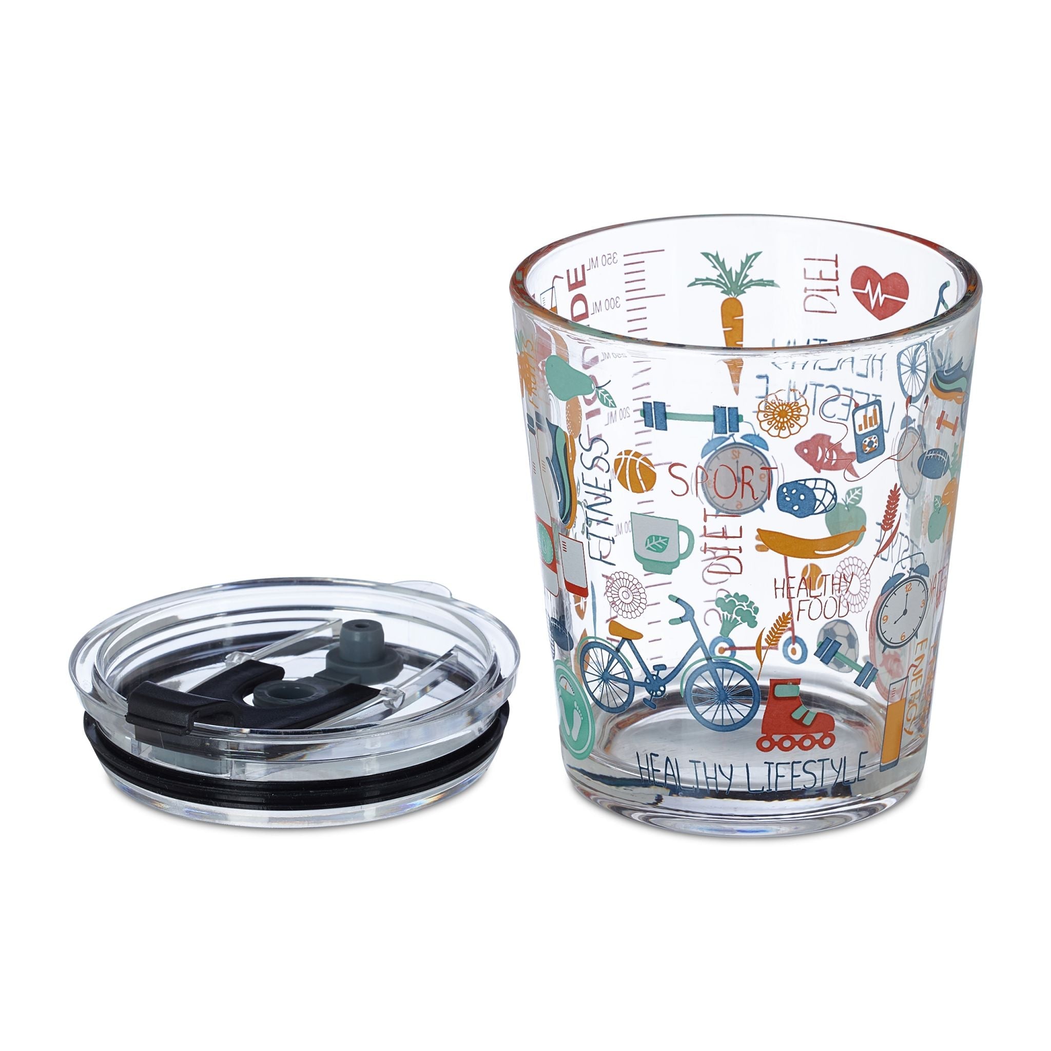 Glasbecher Sport-Motiv 4er-Set Blau-Rot-Transparent von Relaxdays