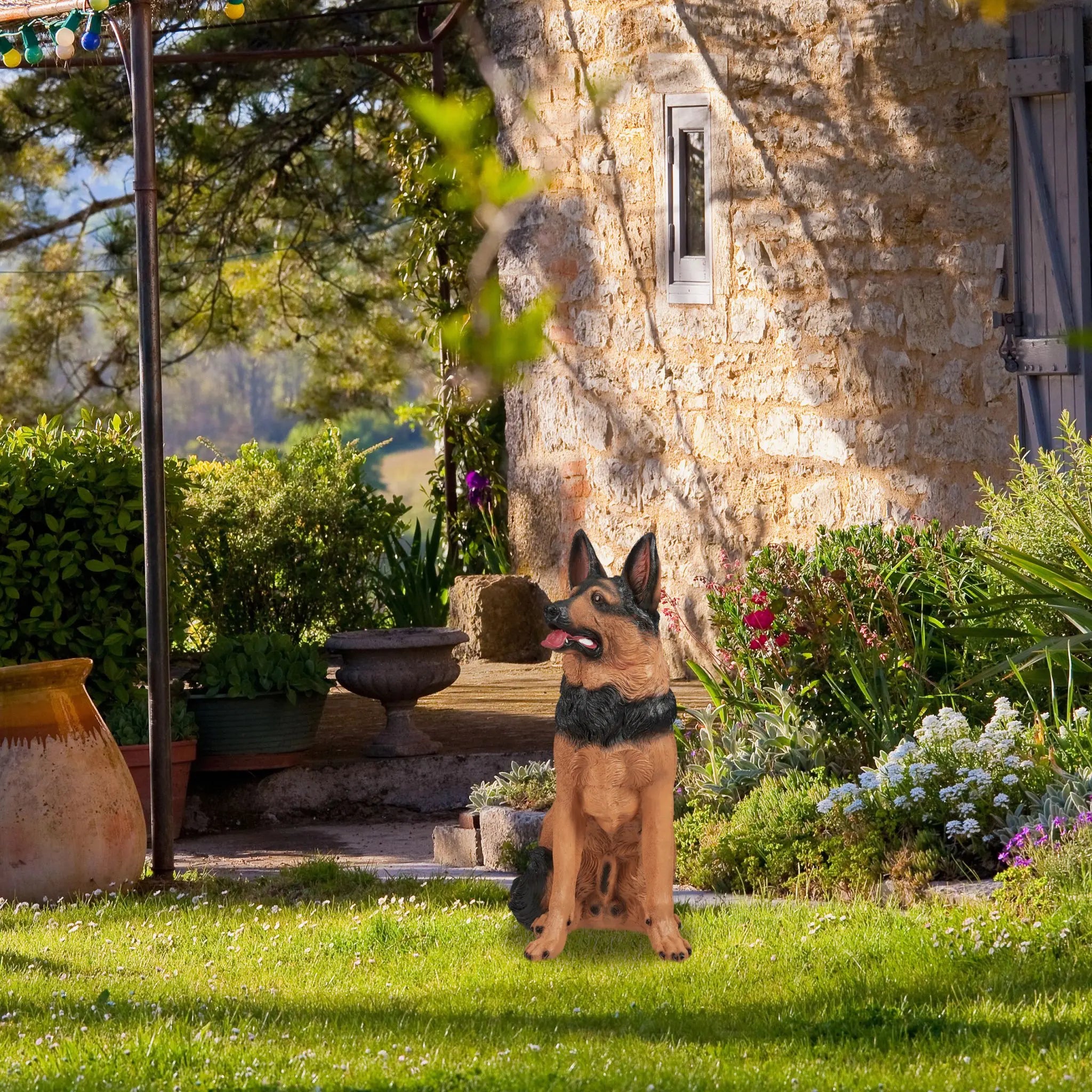 Lebensgrosse Schäferhund Figur Hellbraun-Rot-Schwarz von Relaxdays