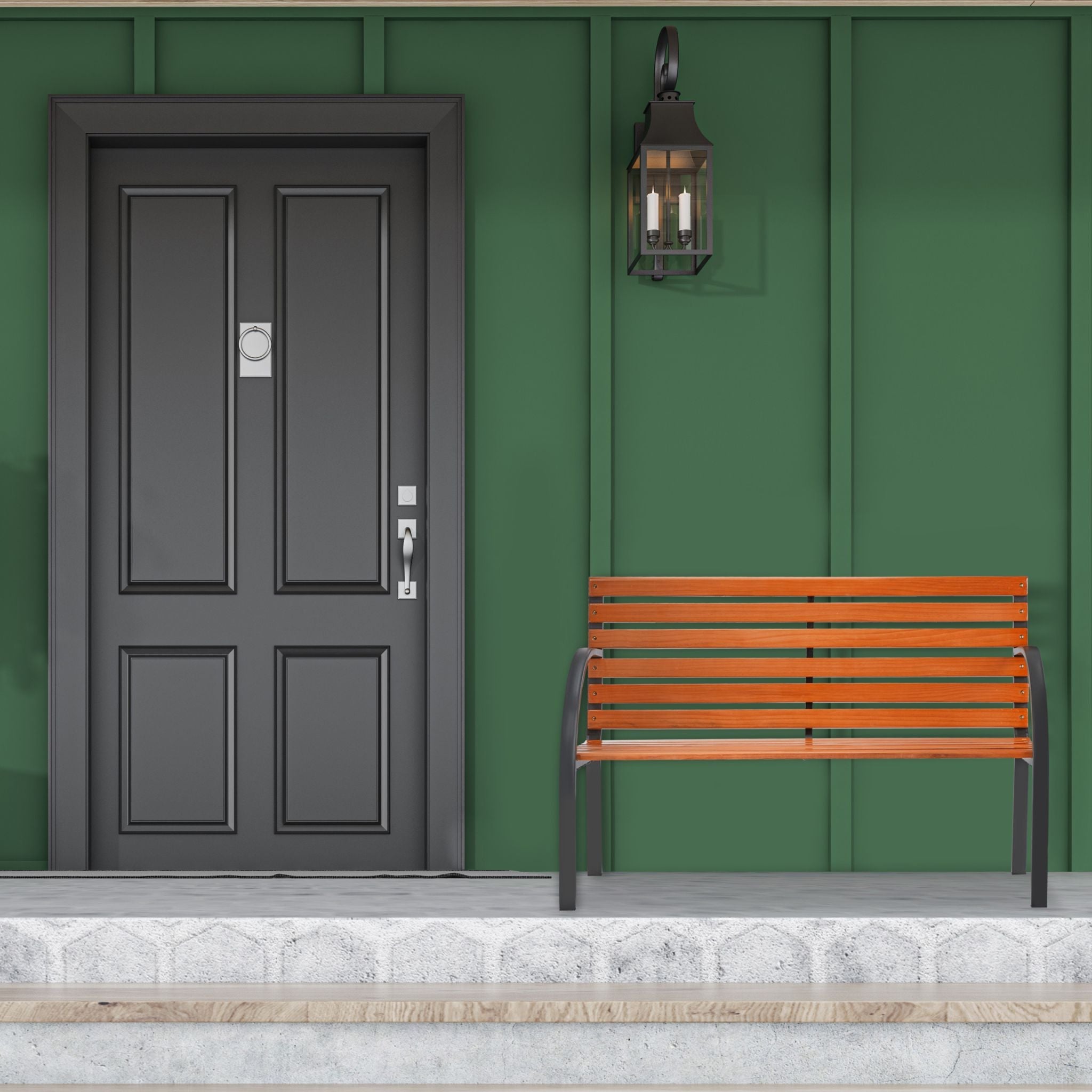 Gartenbank Holz & Metall Braun-Schwarz von Relaxdays