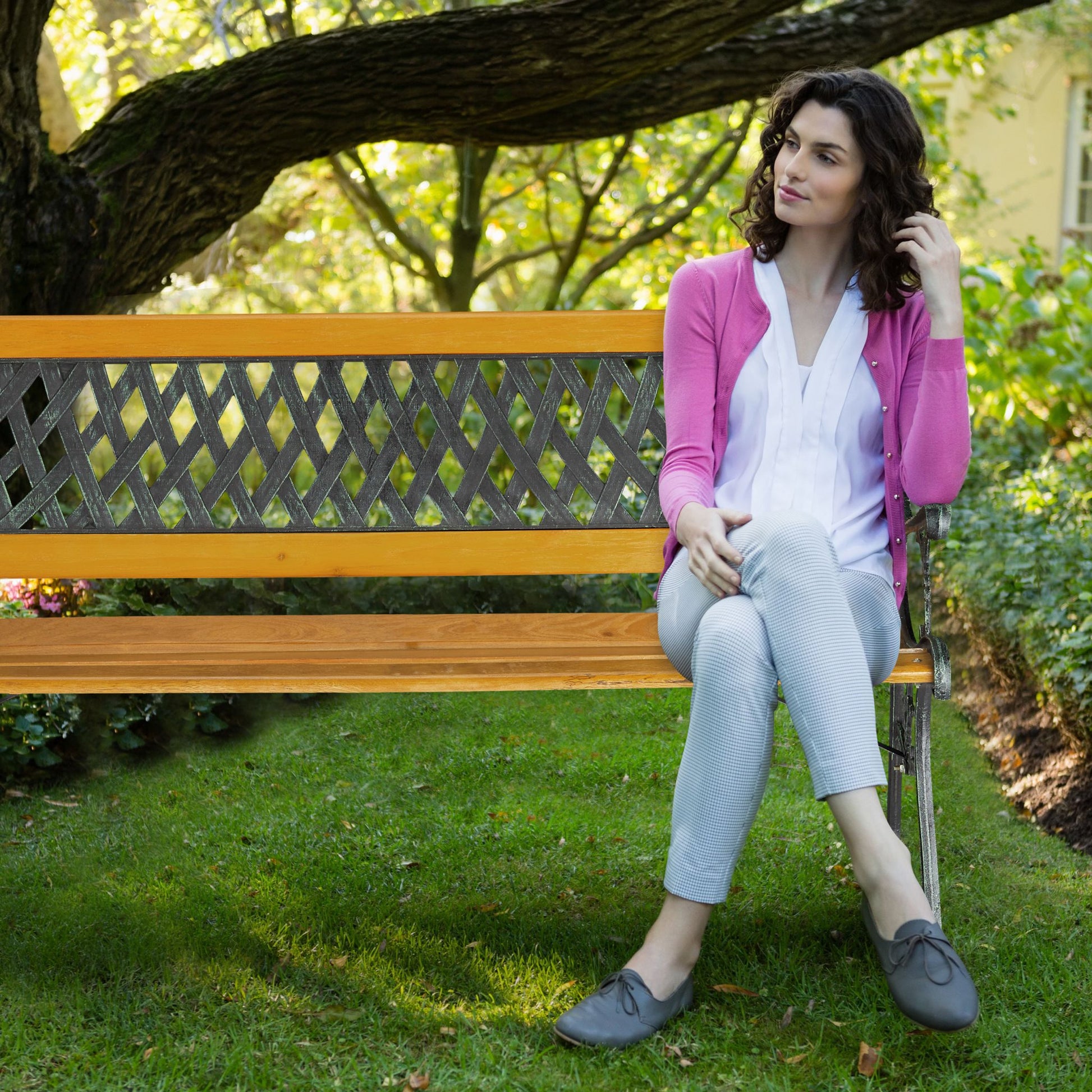 Gartenbank Flechtoptik Dunkelgrün-Hellbraun von Relaxdays
