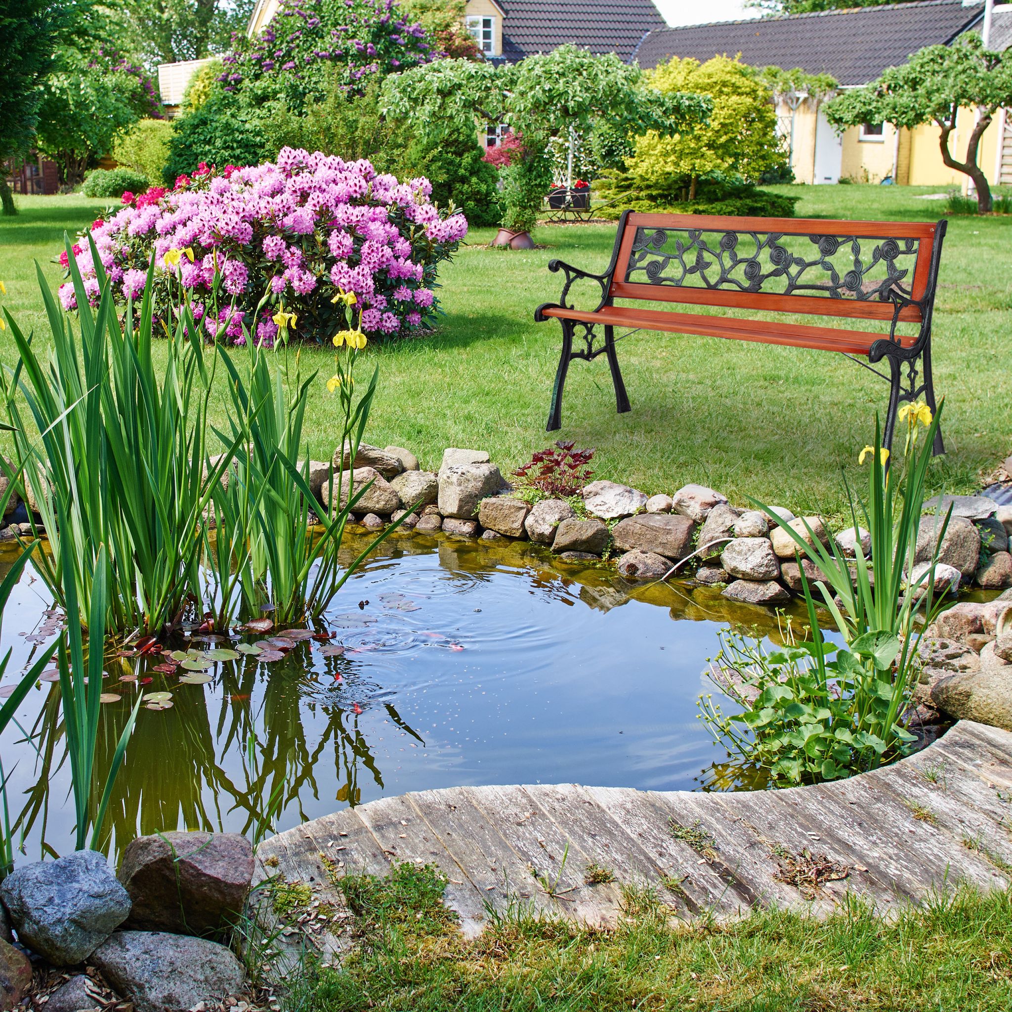 Gartenbank mit Rosenmuster Braun-Dunkelgrün von Relaxdays