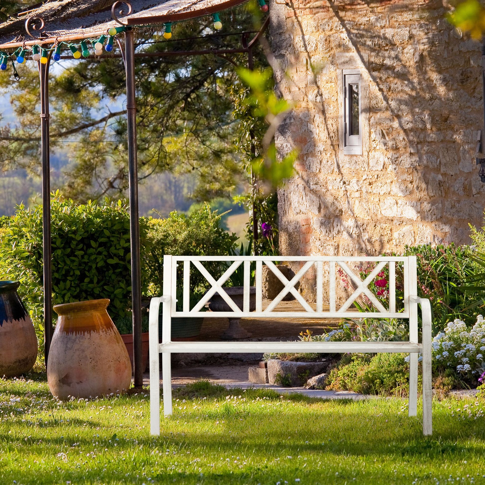 Gartenbank Metall Gold-Schwarz von Relaxdays