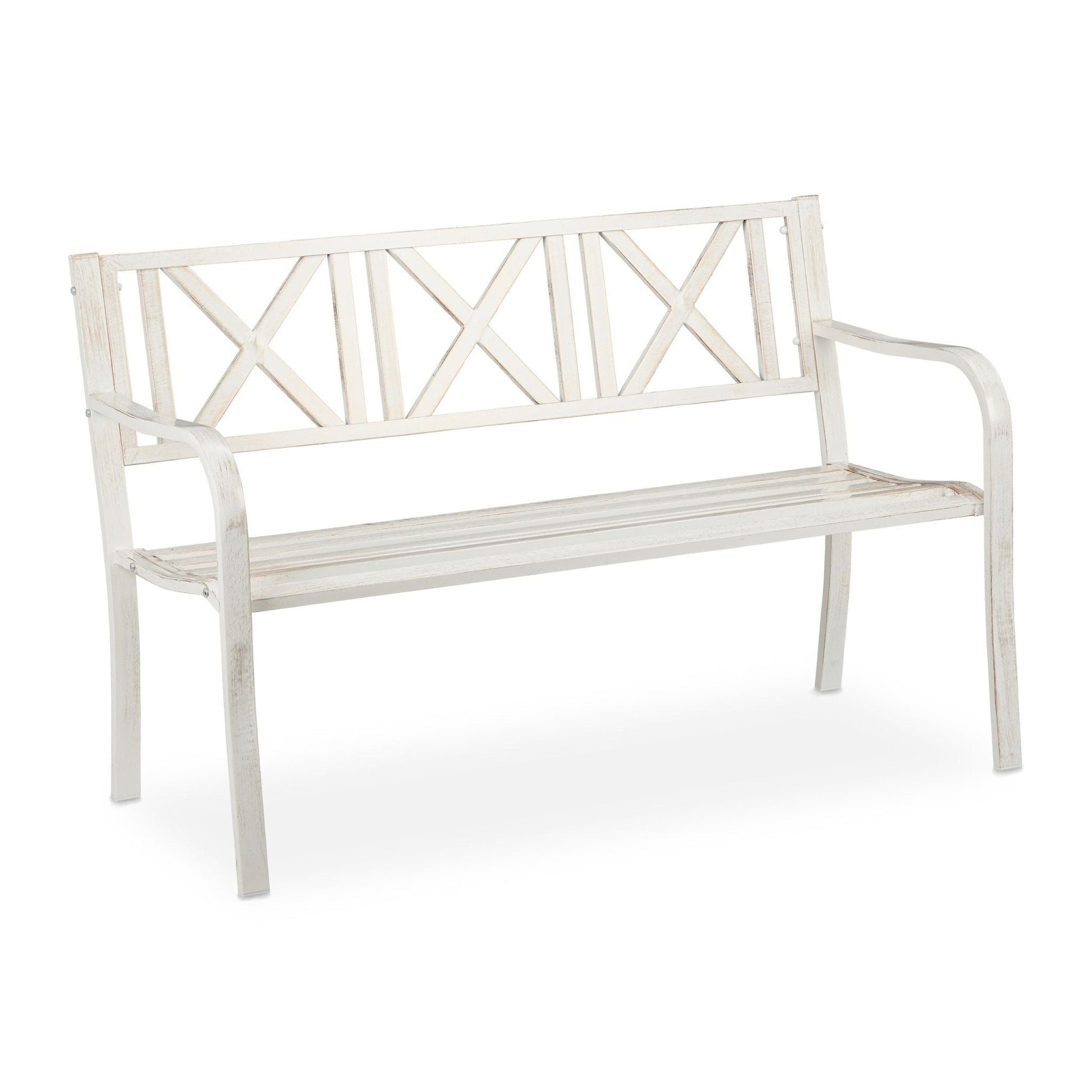 Gartenbank Metall Weiss-Gold von Relaxdays