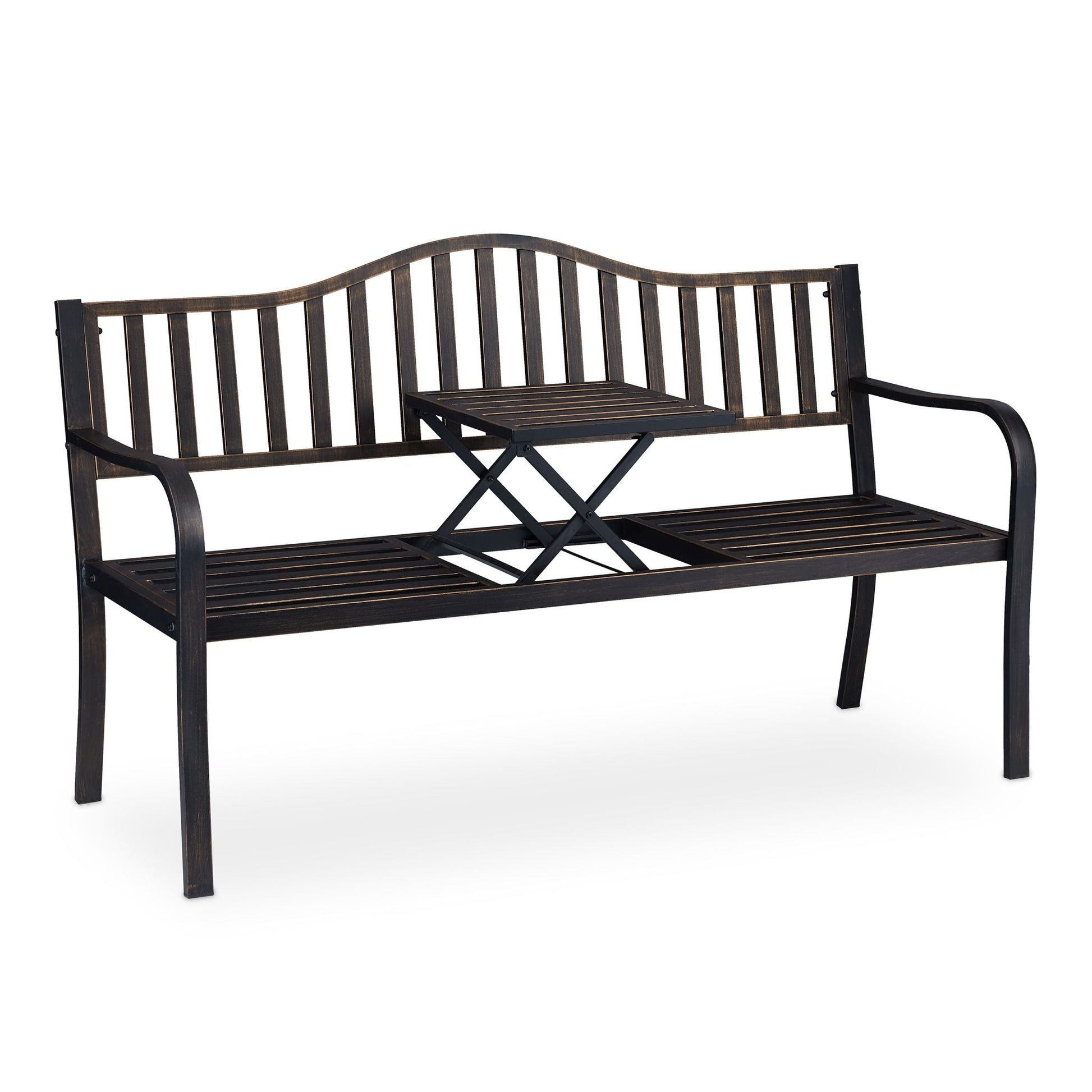 Gartenbank mit Klapptisch Gold-Schwarz von Relaxdays