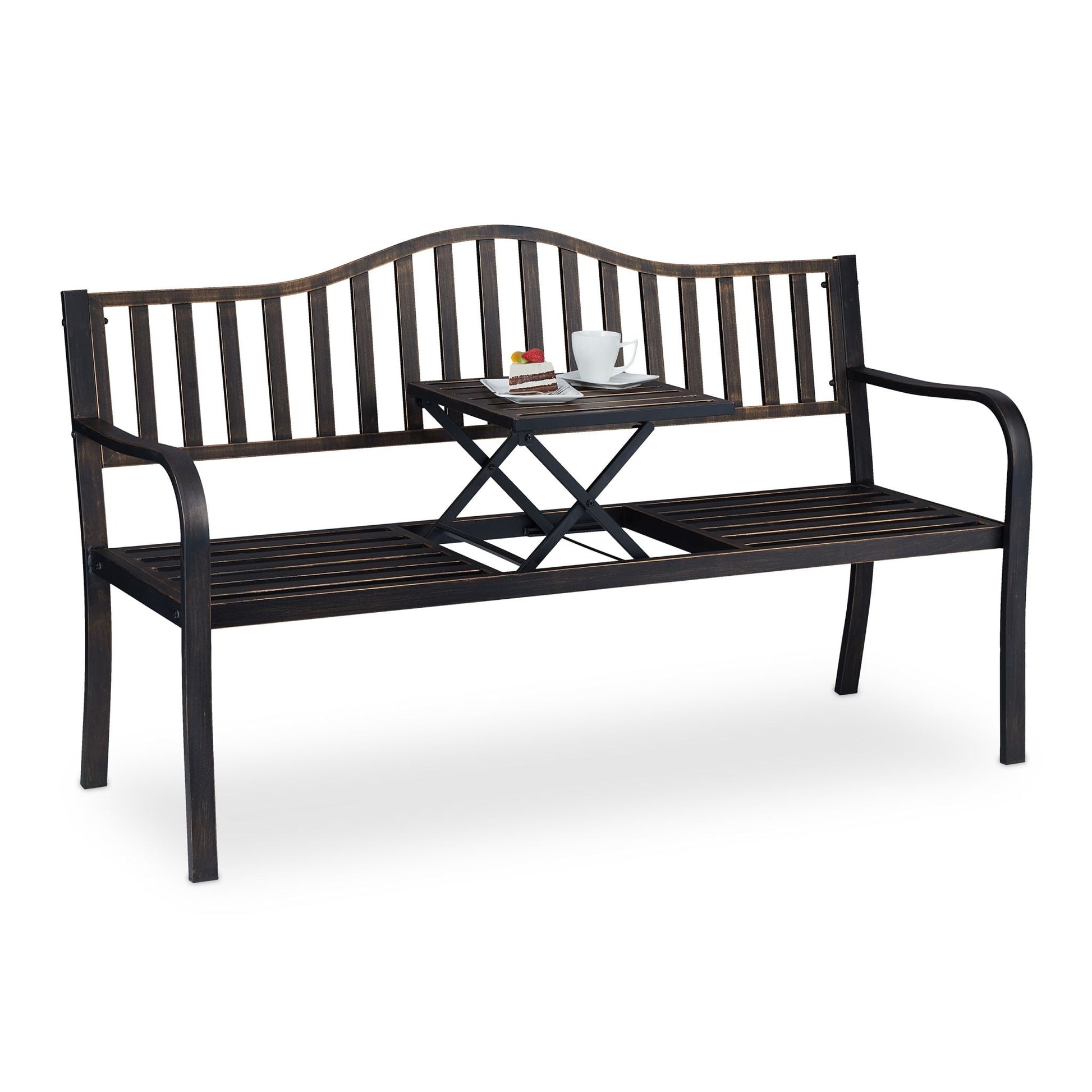 Gartenbank mit Klapptisch Gold-Schwarz von Relaxdays