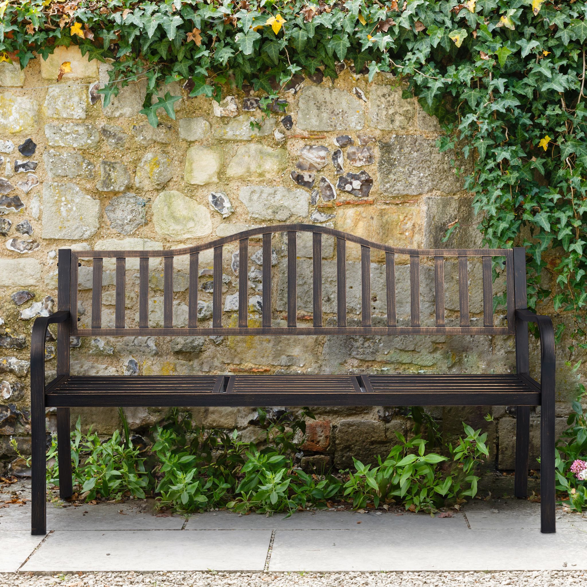 Gartenbank mit Klapptisch Gold-Schwarz von Relaxdays