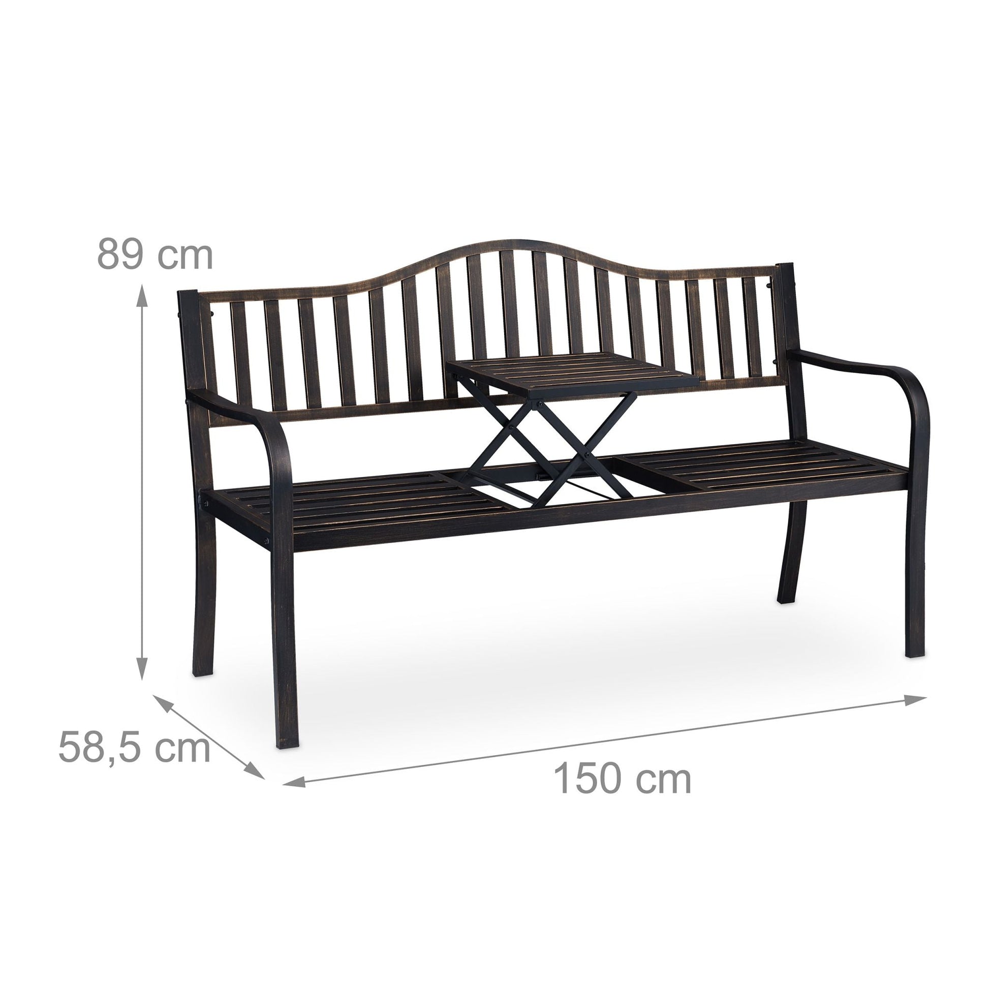 Gartenbank mit Klapptisch Gold-Schwarz von Relaxdays