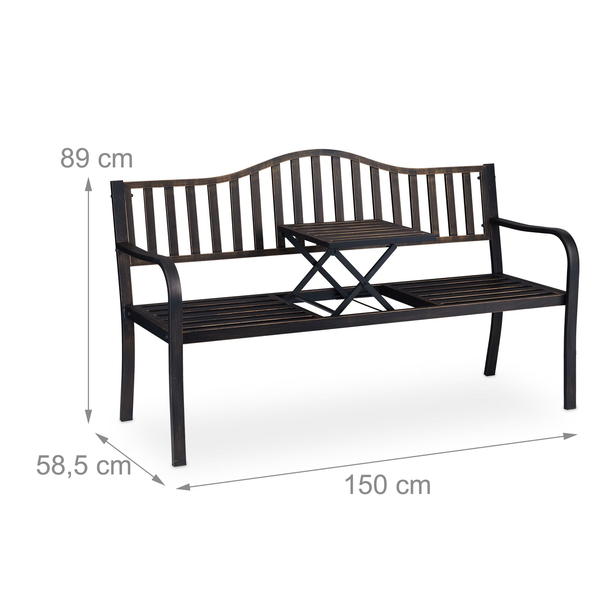 Gartenbank mit Klapptisch Gold-Schwarz von Relaxdays