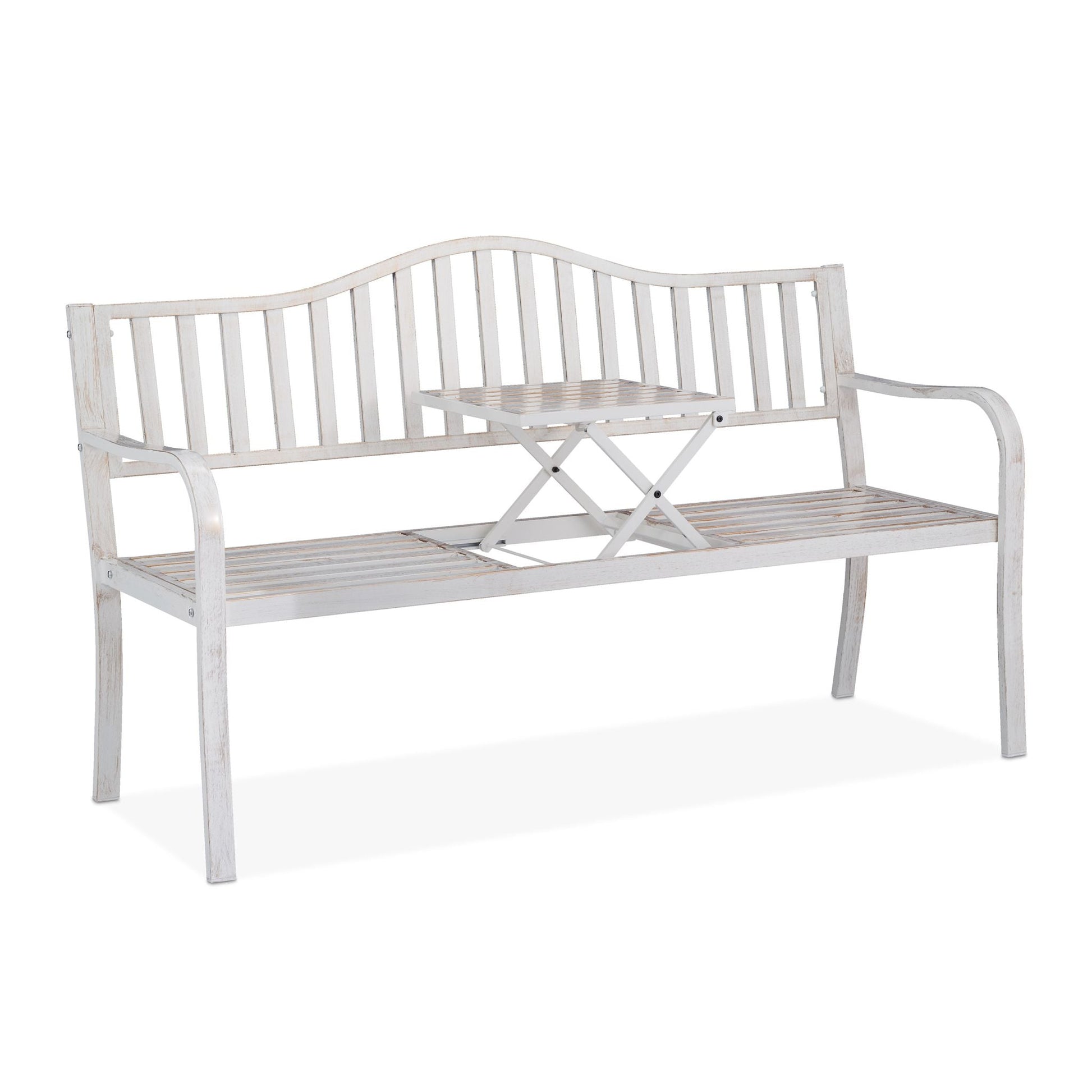 Gartenbank mit Klapptisch Weiss-Gold von Relaxdays