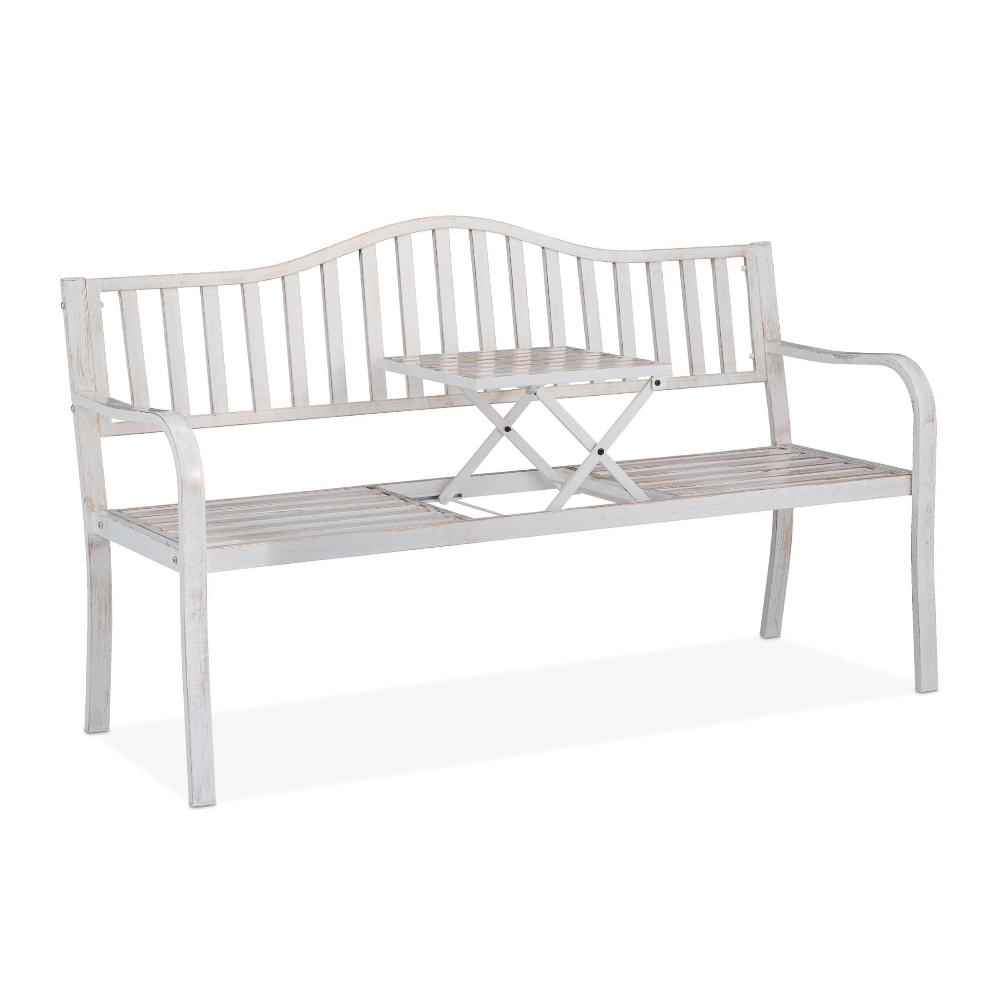 Gartenbank mit Klapptisch Weiss-Gold von Relaxdays