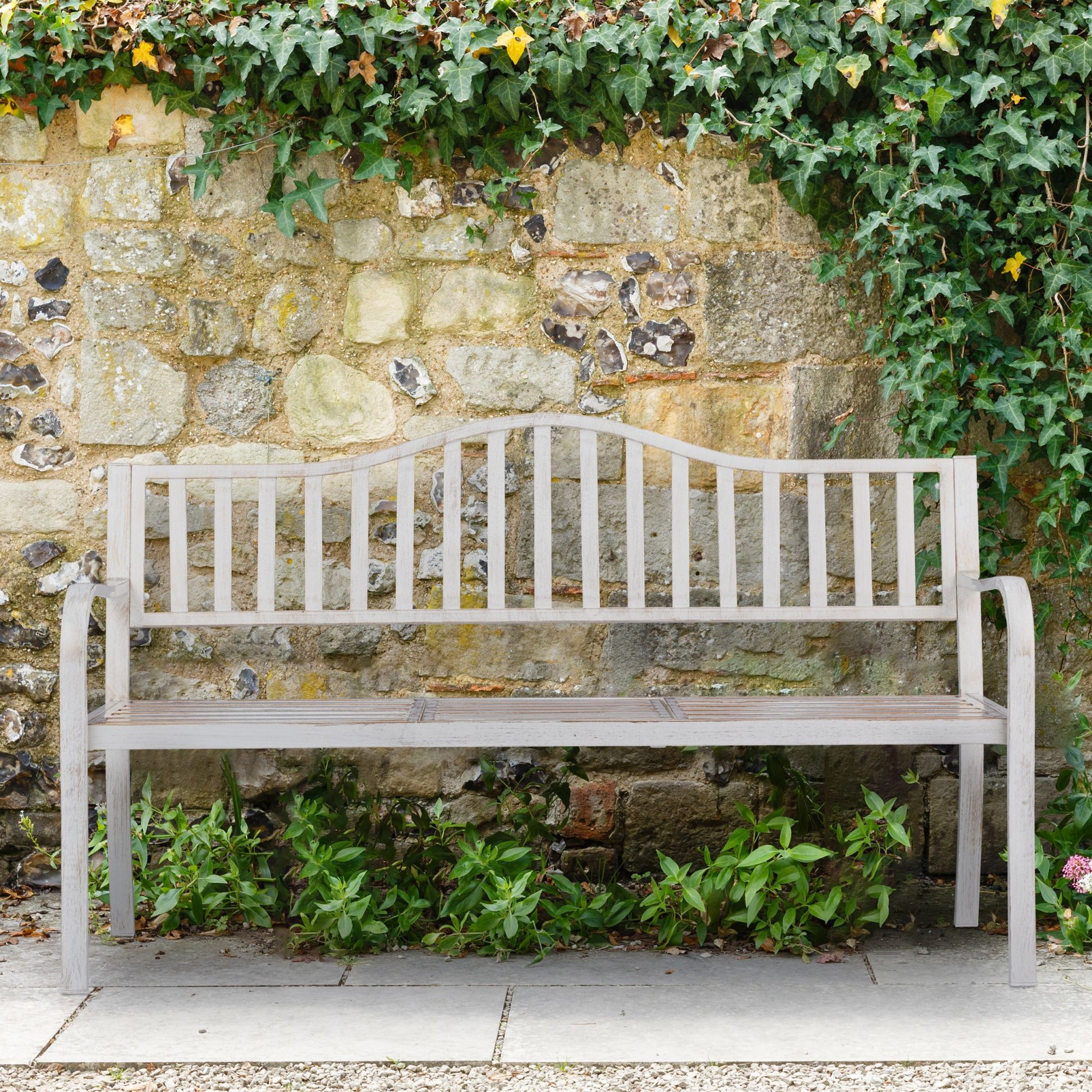 Gartenbank mit Klapptisch Weiss-Gold von Relaxdays