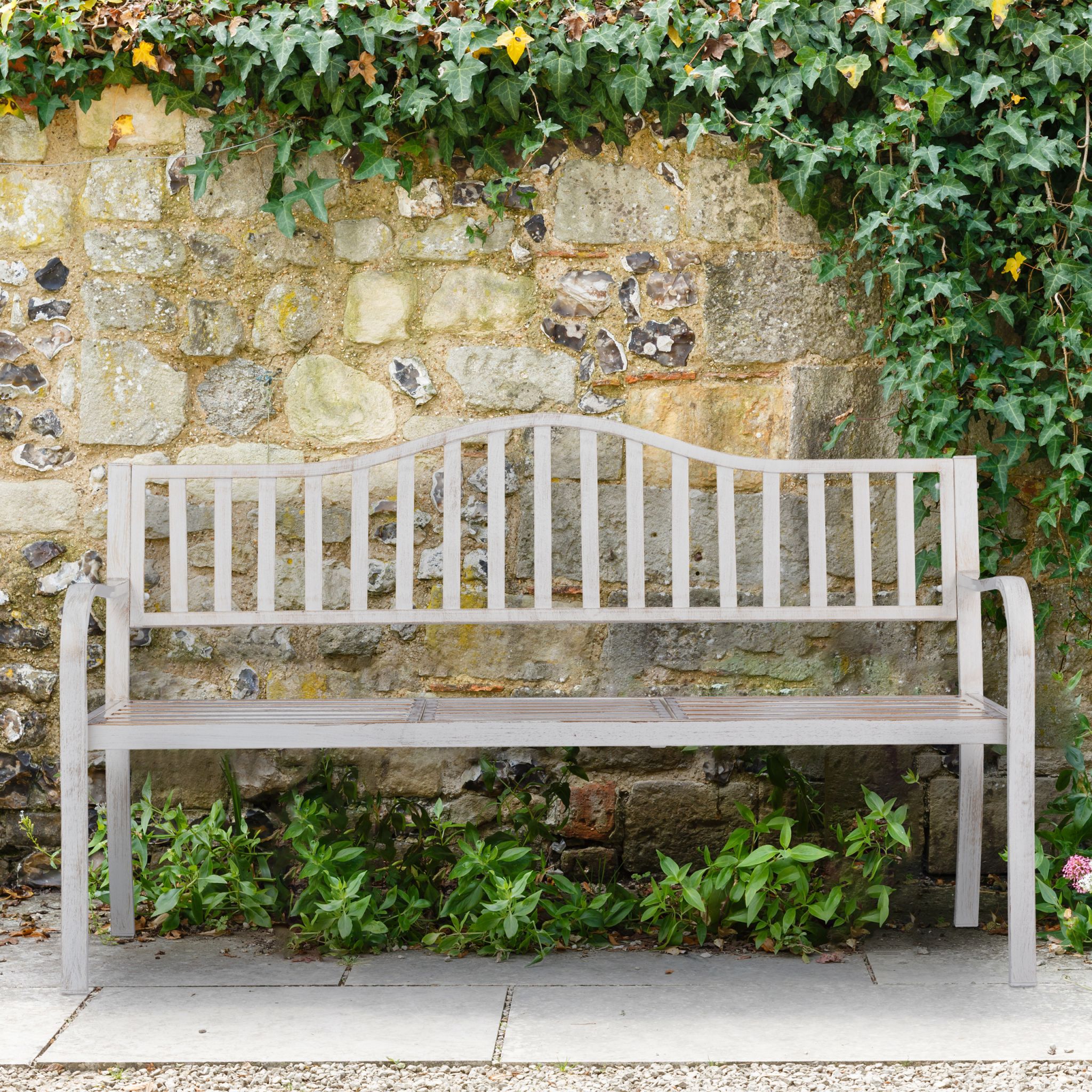 Gartenbank mit Klapptisch Weiss-Gold von Relaxdays
