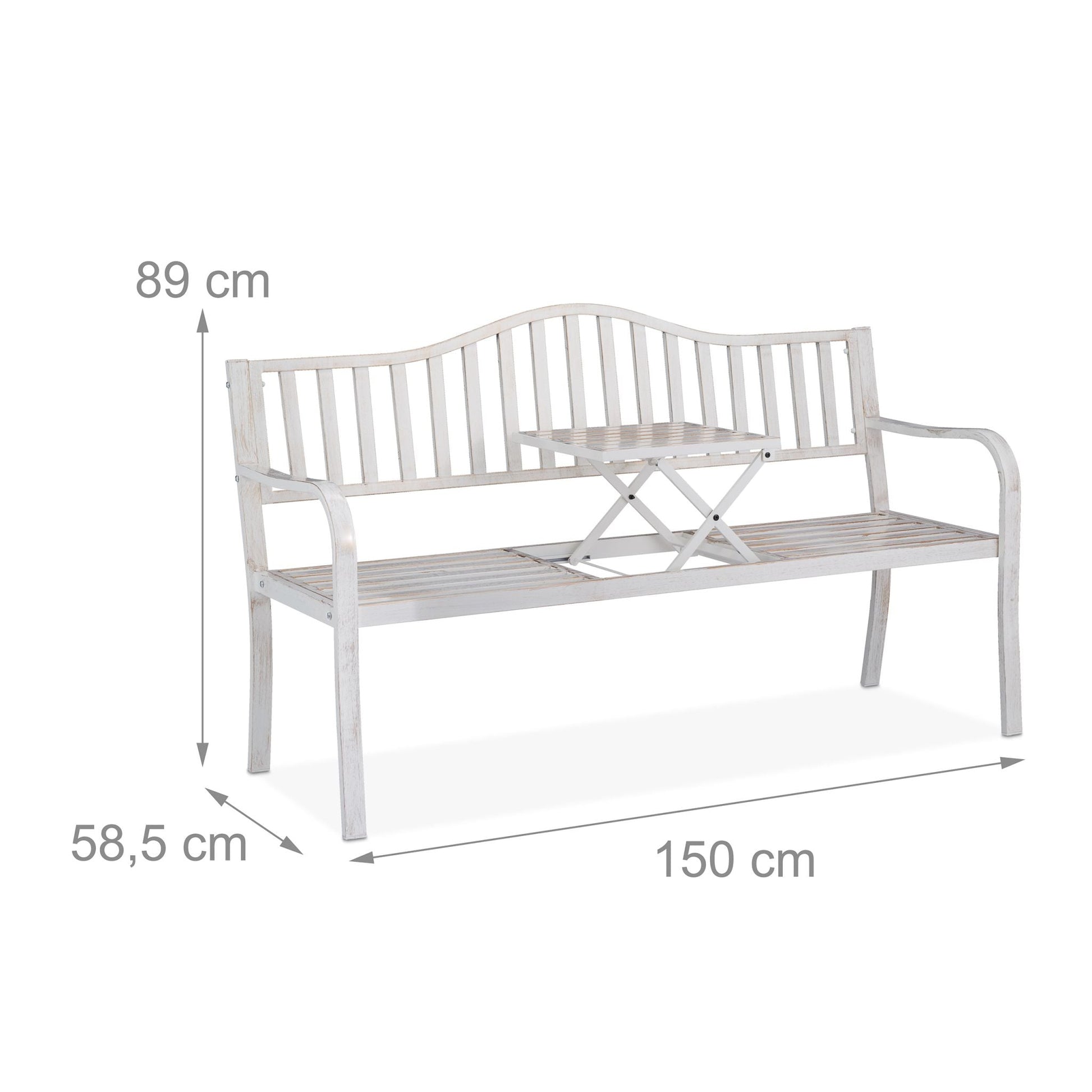 Gartenbank mit Klapptisch Weiss-Gold von Relaxdays