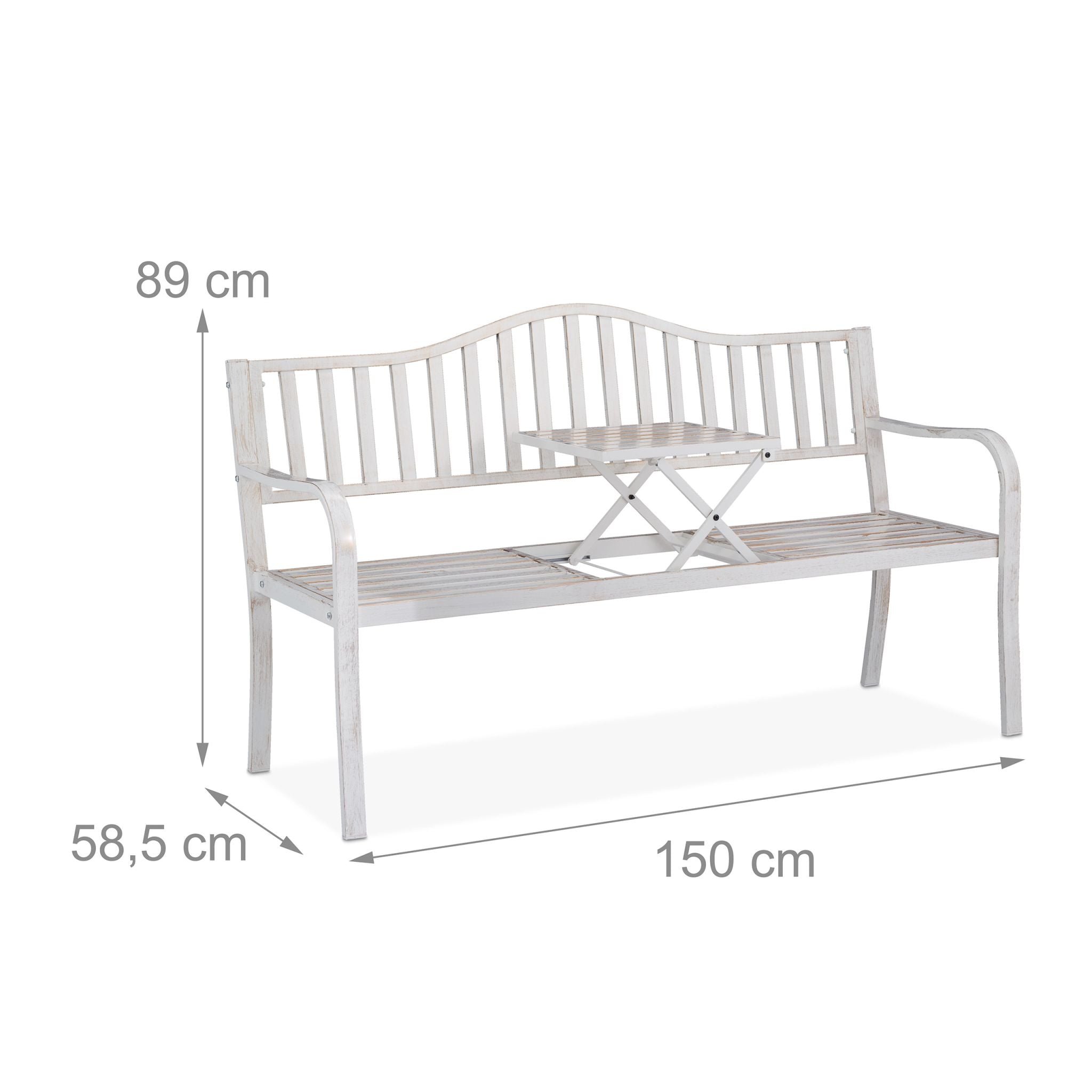 Gartenbank mit Klapptisch Weiss-Gold von Relaxdays