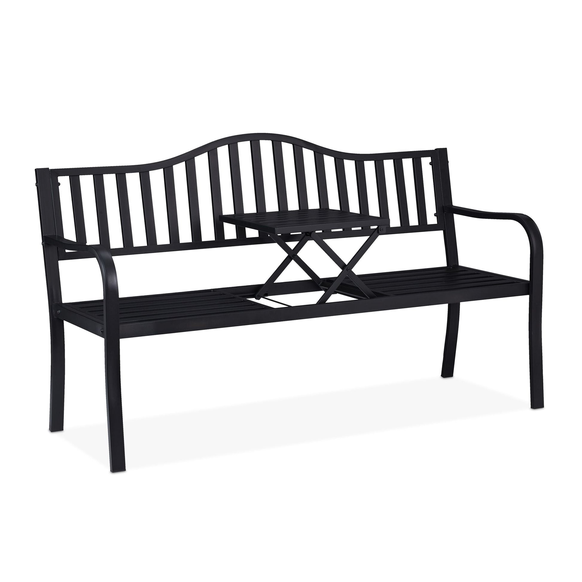 Gartenbank mit Klapptisch Schwarz von Relaxdays