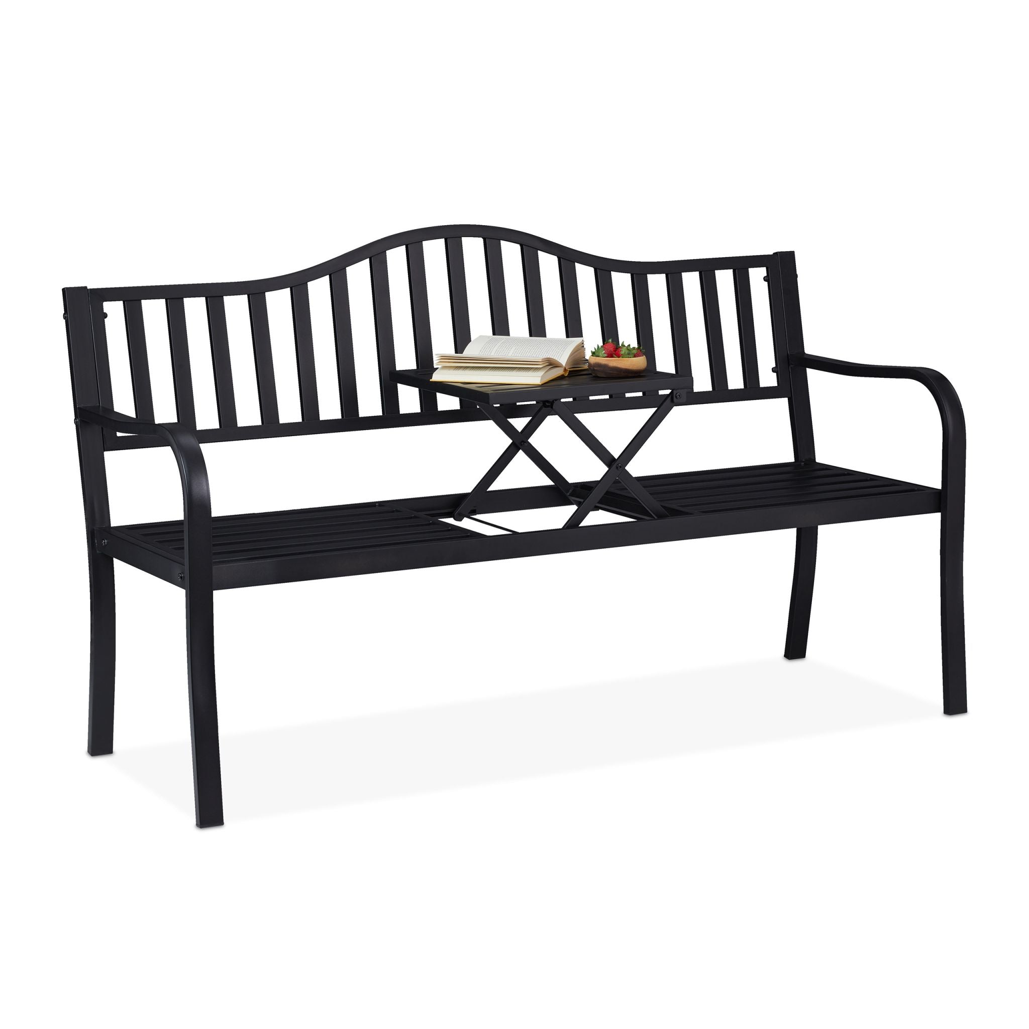 Gartenbank mit Klapptisch Schwarz von Relaxdays