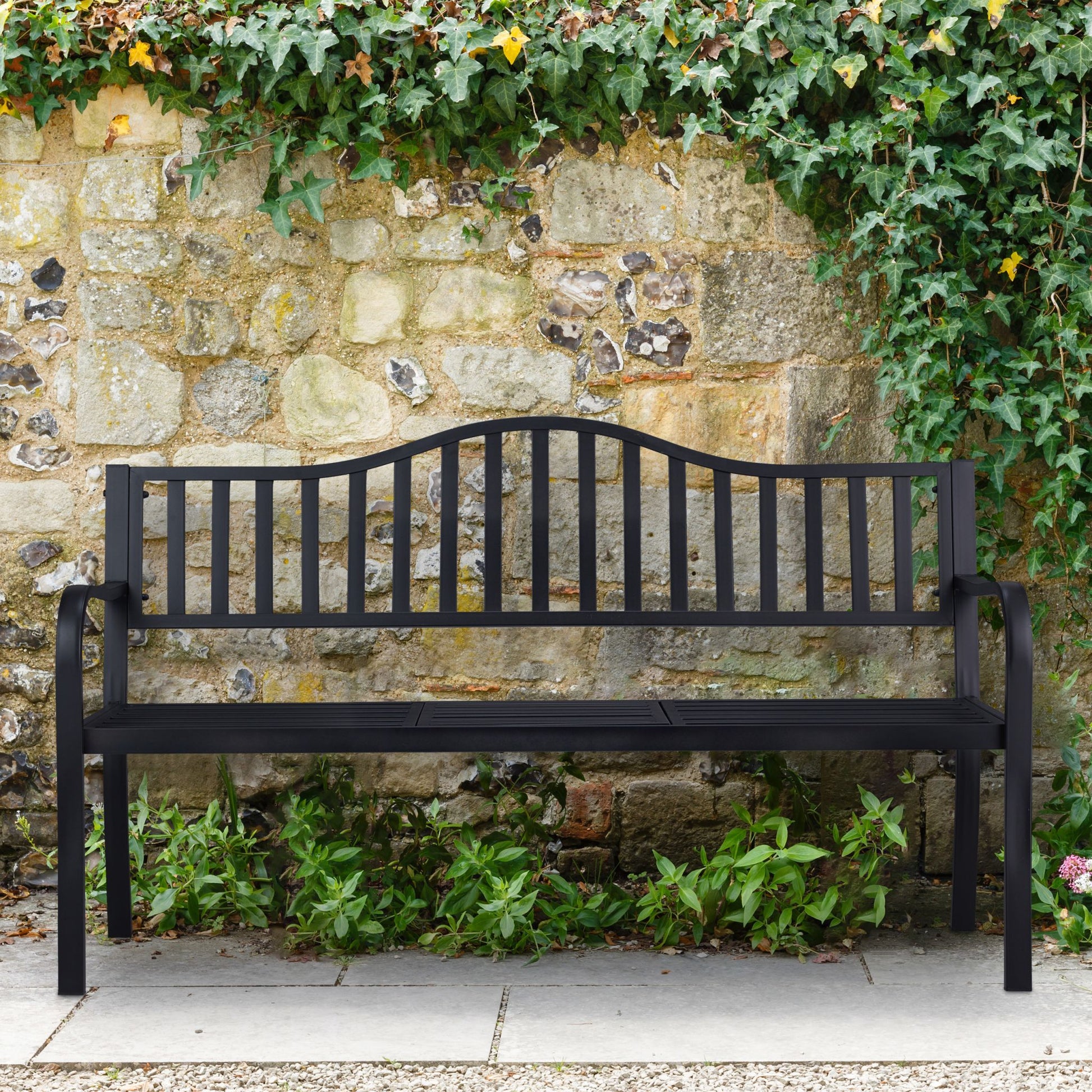 Gartenbank mit Klapptisch Schwarz von Relaxdays