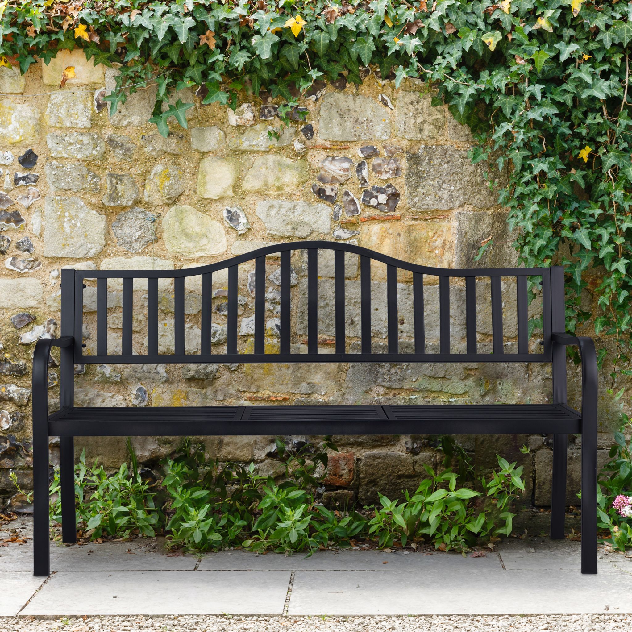 Gartenbank mit Klapptisch Schwarz von Relaxdays
