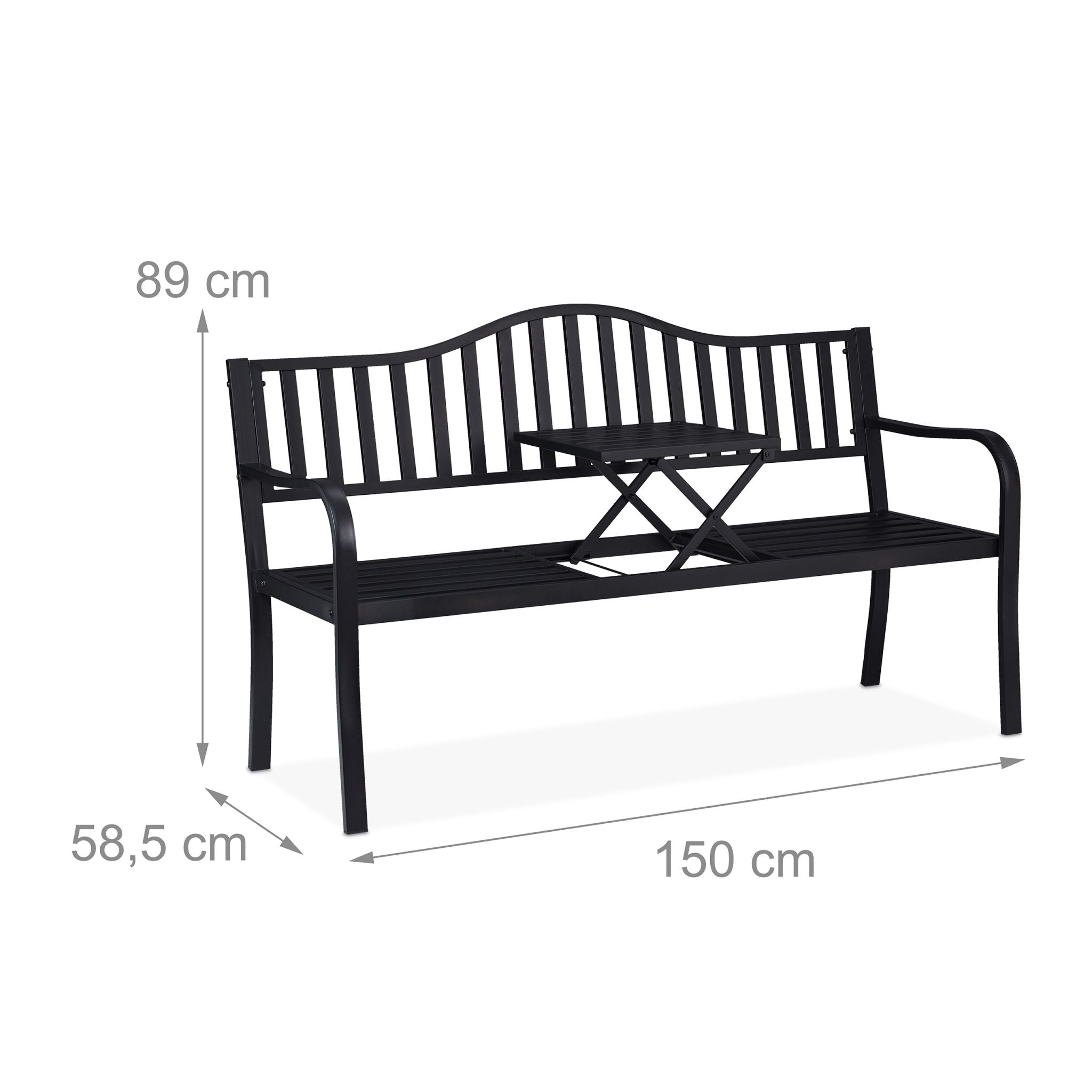 Gartenbank mit Klapptisch Schwarz von Relaxdays