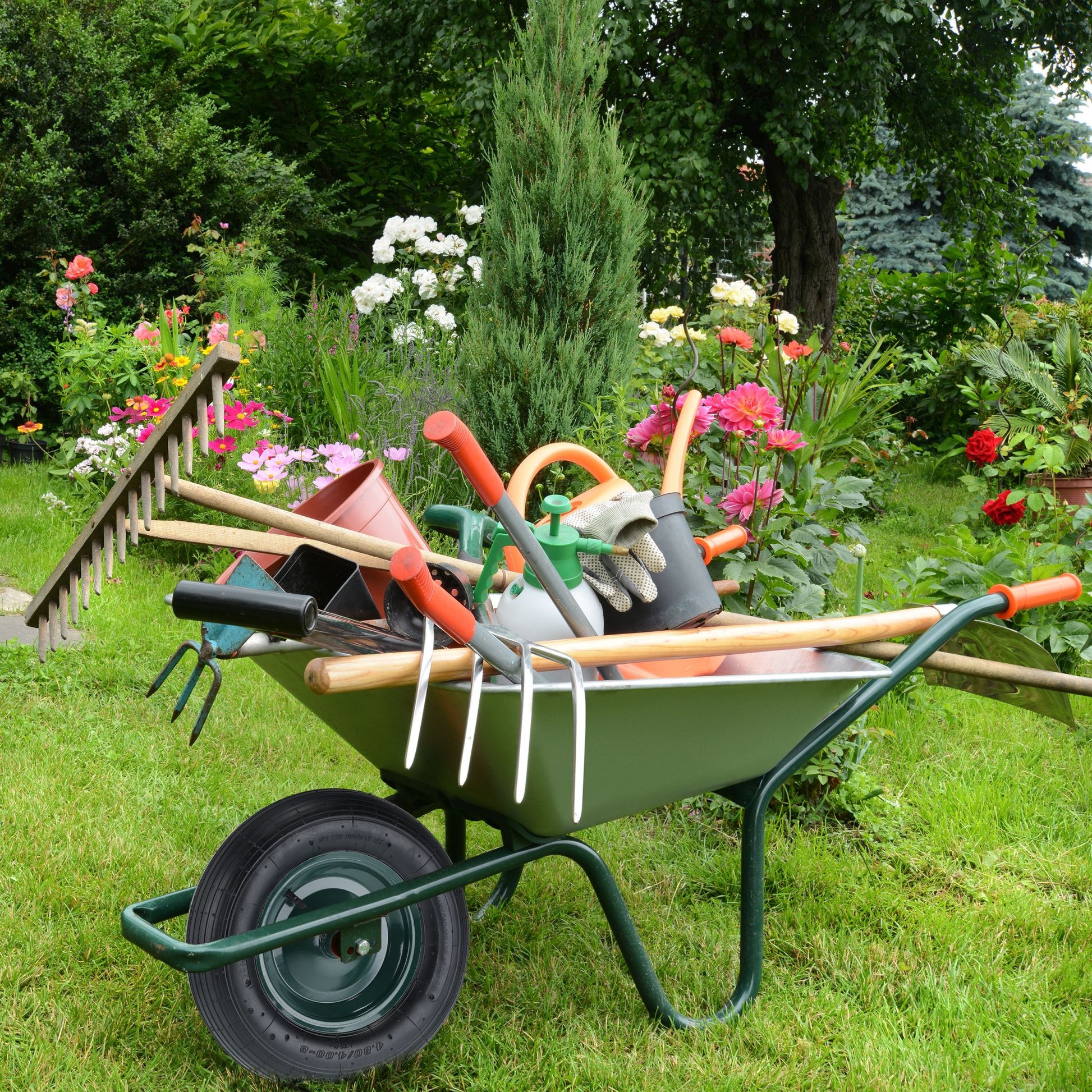 Schubkarrenrad 4.80 4.00-8 mit Achse Dunkelgrün-Schwarz von Relaxdays
