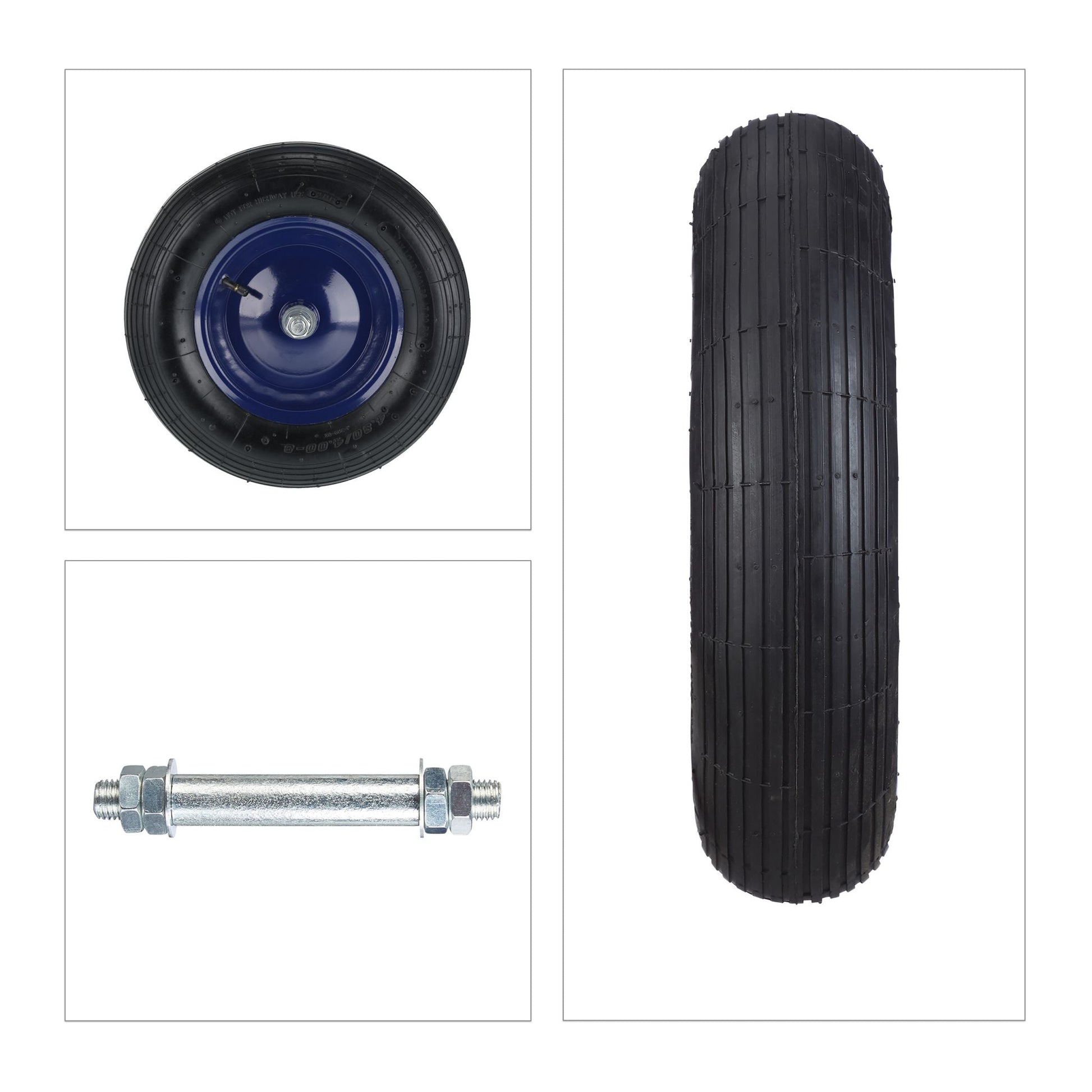 Schubkarrenrad Luft 4.80 4.00-8 + Achse Dunkelblau-Schwarz von Relaxdays