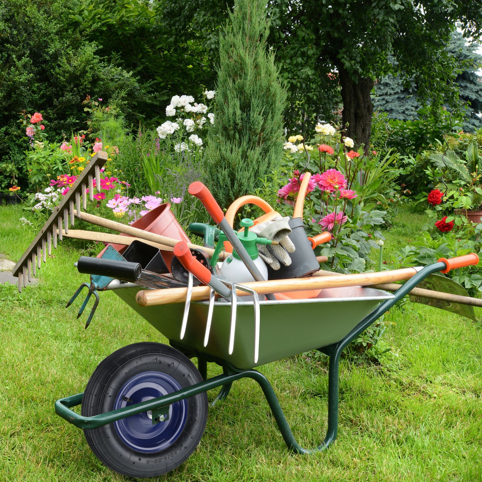 Schubkarrenrad Luft 4.80 4.00-8 + Achse Dunkelblau-Schwarz von Relaxdays
