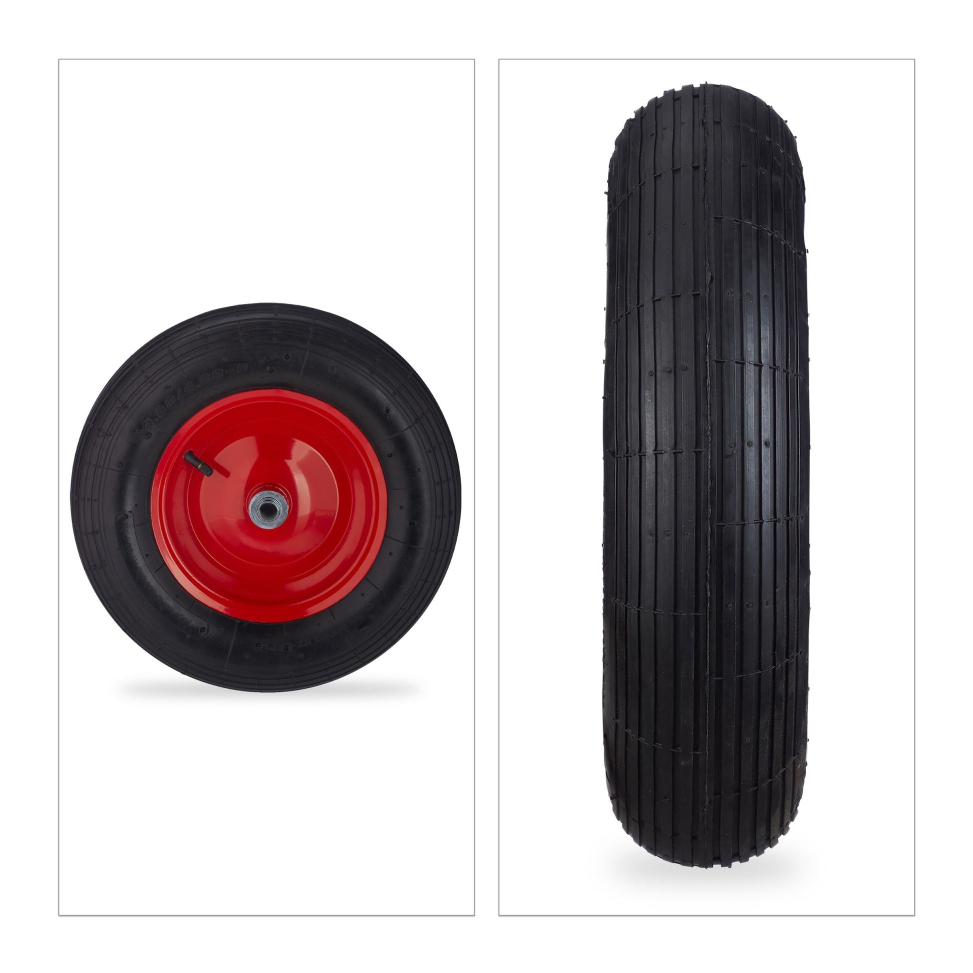 Luftbereiftes Schubkarrenrad 4.80 4.00-8 Rot-Schwarz von Relaxdays