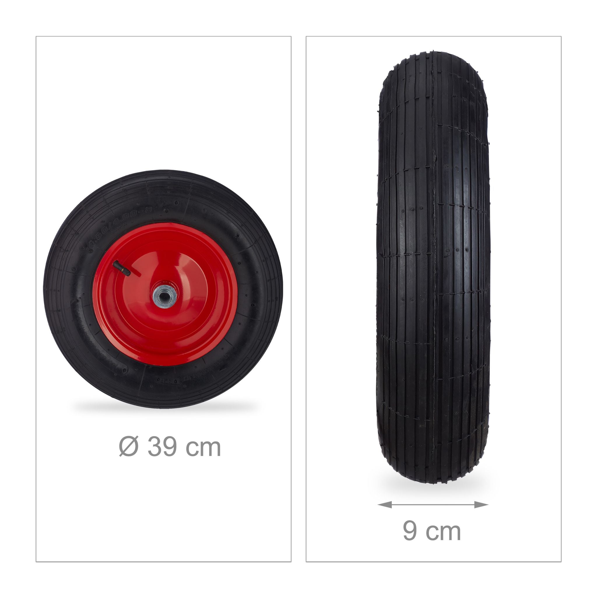 Luftbereiftes Schubkarrenrad 4.80 4.00-8 Rot-Schwarz von Relaxdays