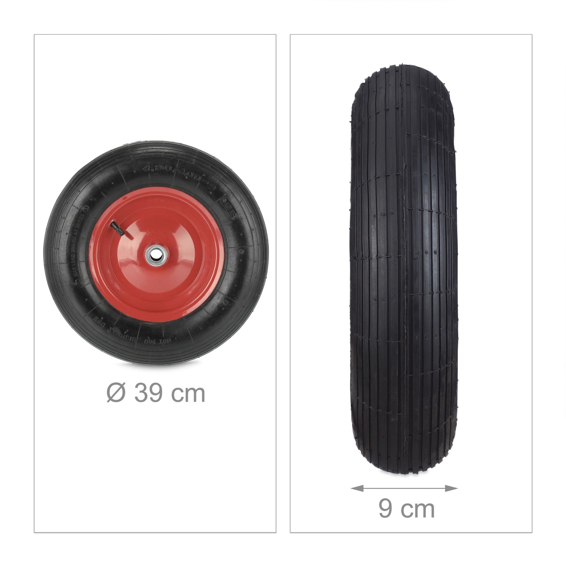 Luftbereiftes Schubkarrenrad 4.80 4.00-8 Rot-Schwarz von Relaxdays