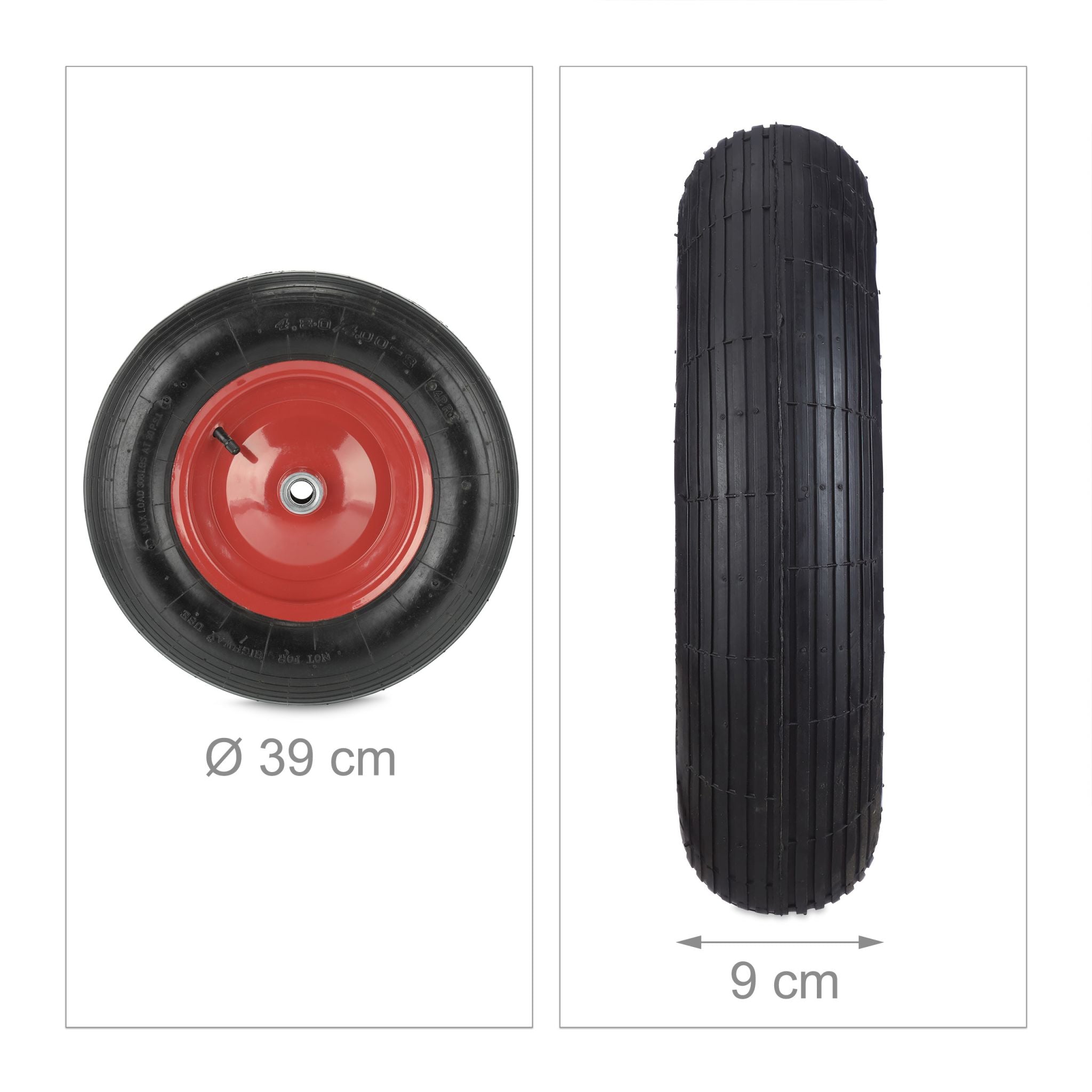 Luftbereiftes Schubkarrenrad 4.80 4.00-8 Rot-Schwarz von Relaxdays