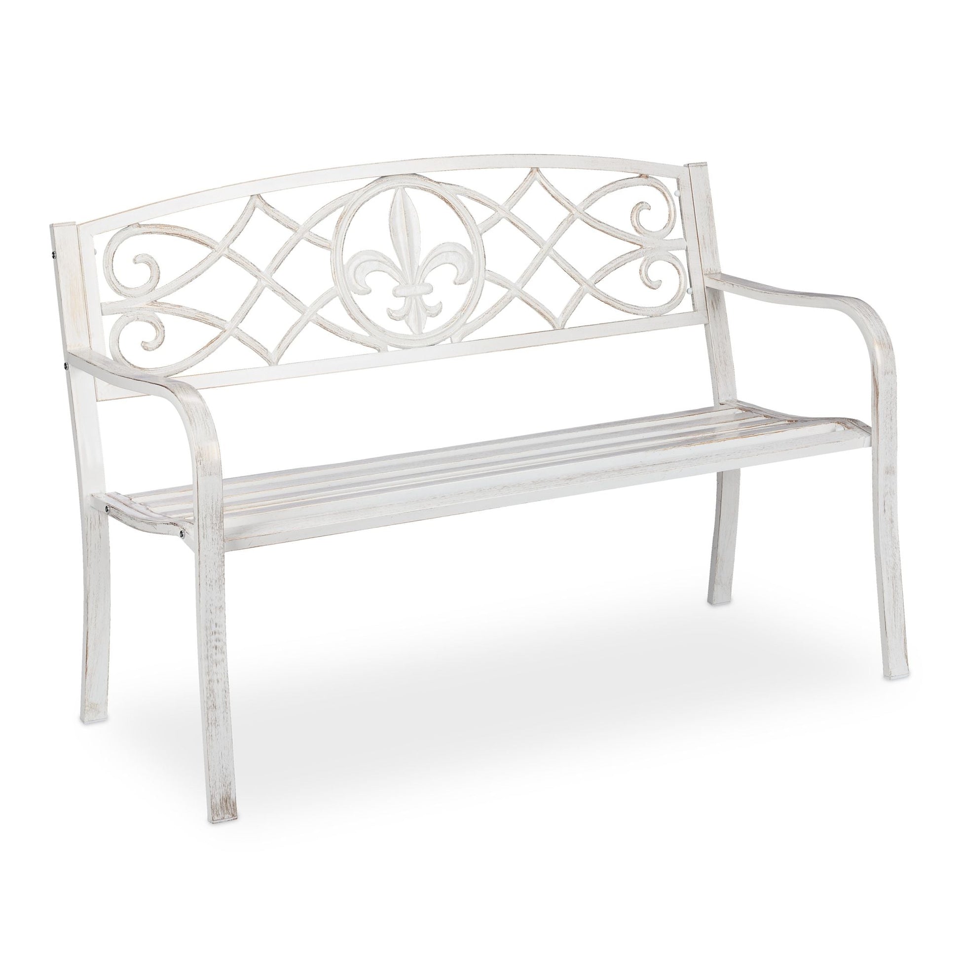Gartenbank Metall Weiss-Braun von Relaxdays
