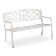 Gartenbank Metall Weiss-Braun von Relaxdays