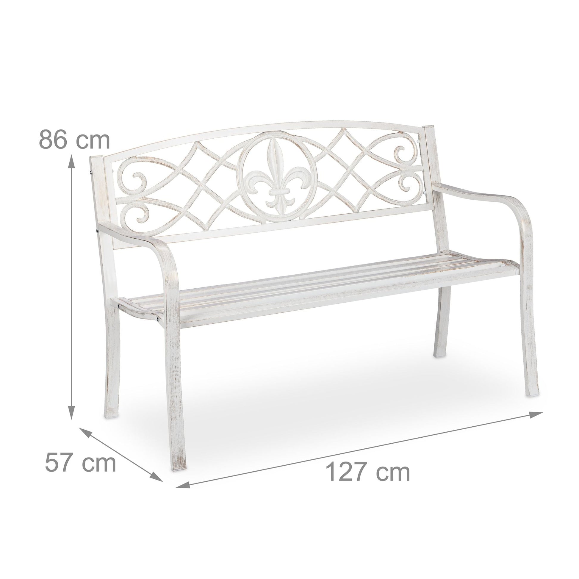 Gartenbank Metall Weiss-Braun von Relaxdays