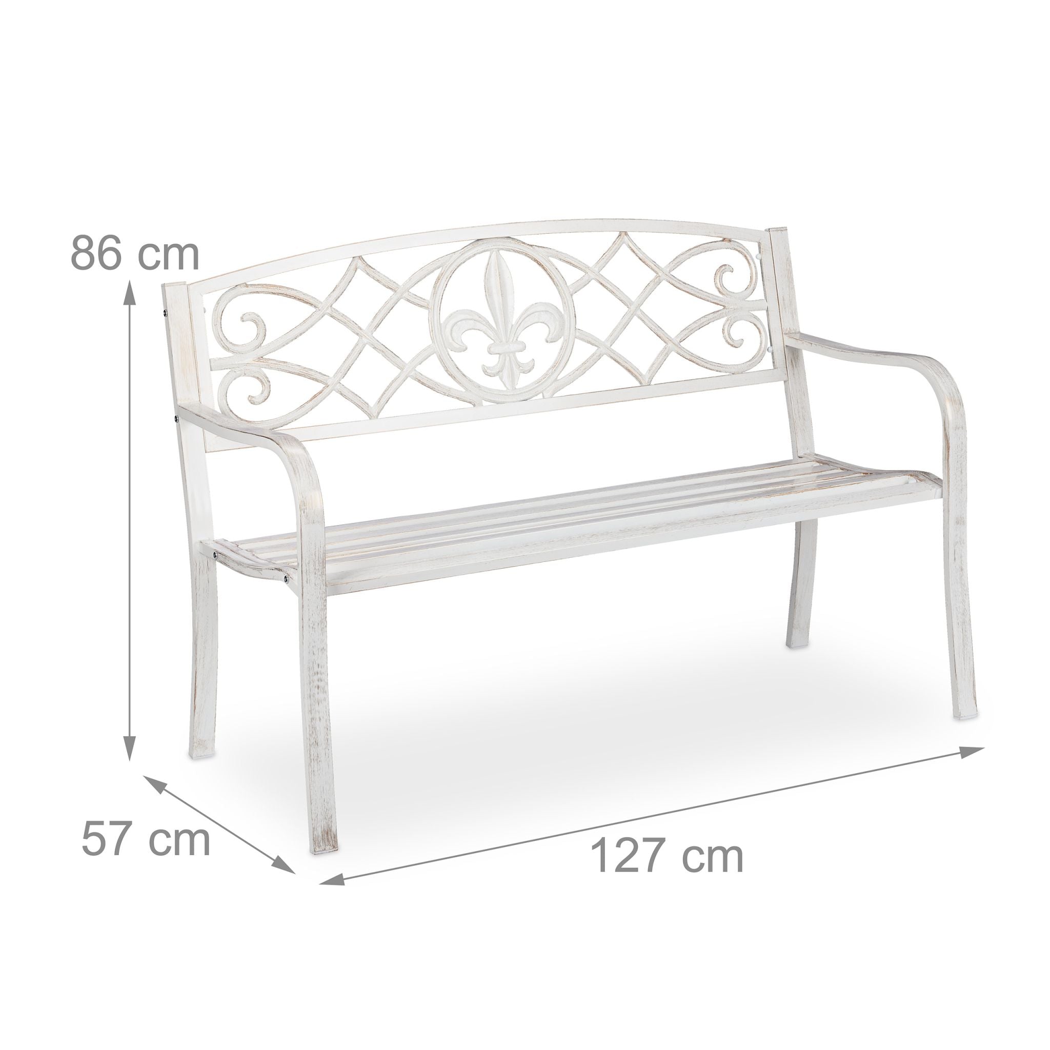 Gartenbank Metall Weiss-Braun von Relaxdays