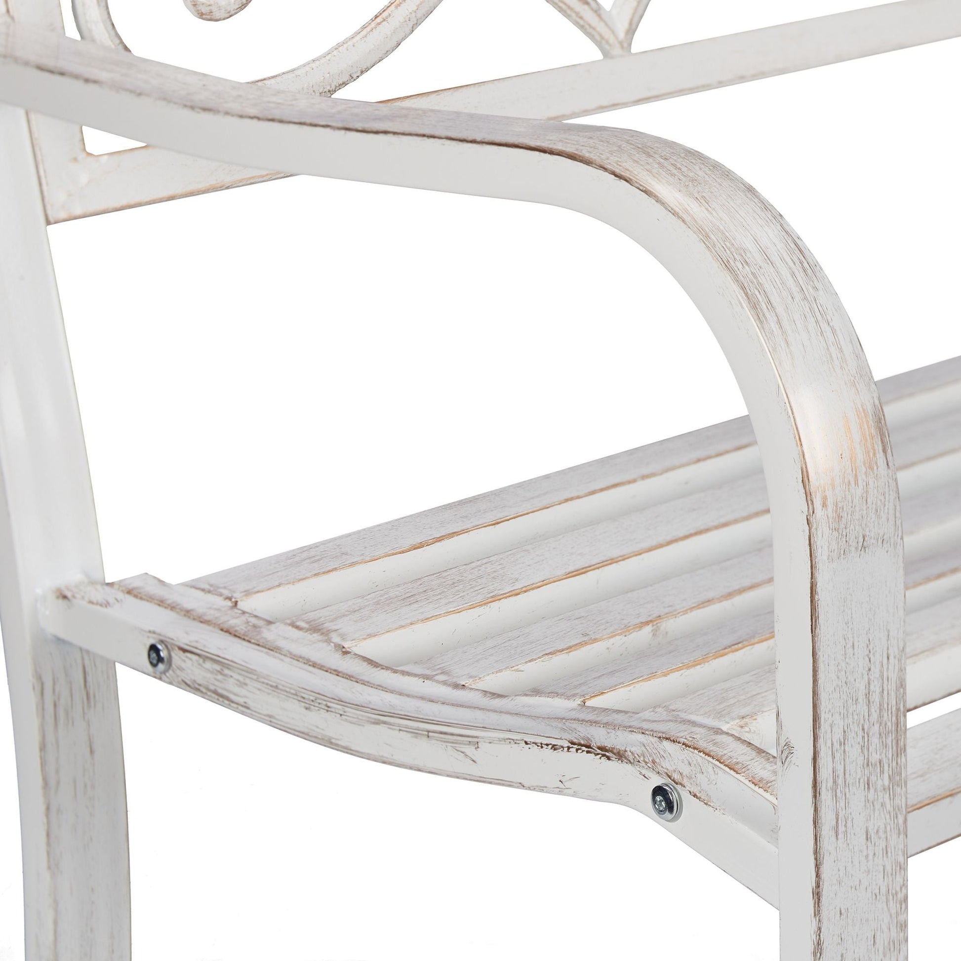 Gartenbank Metall Weiss-Braun von Relaxdays