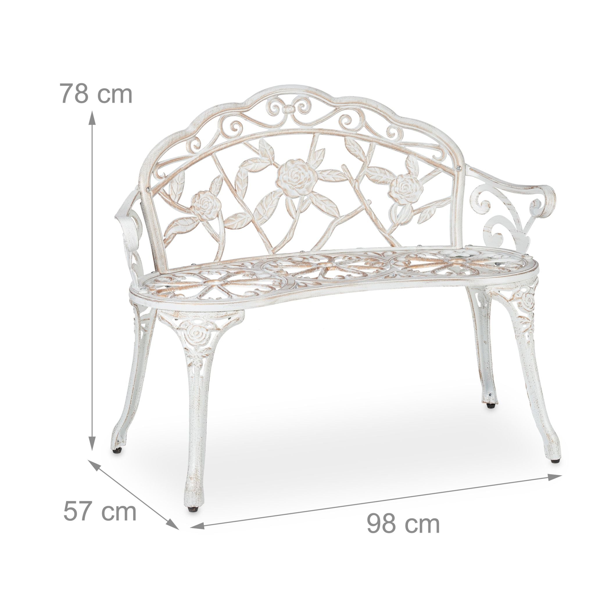 Rosen Gartenbank weiss-bronze Weiss-Kupfer-Schwarz von Relaxdays
