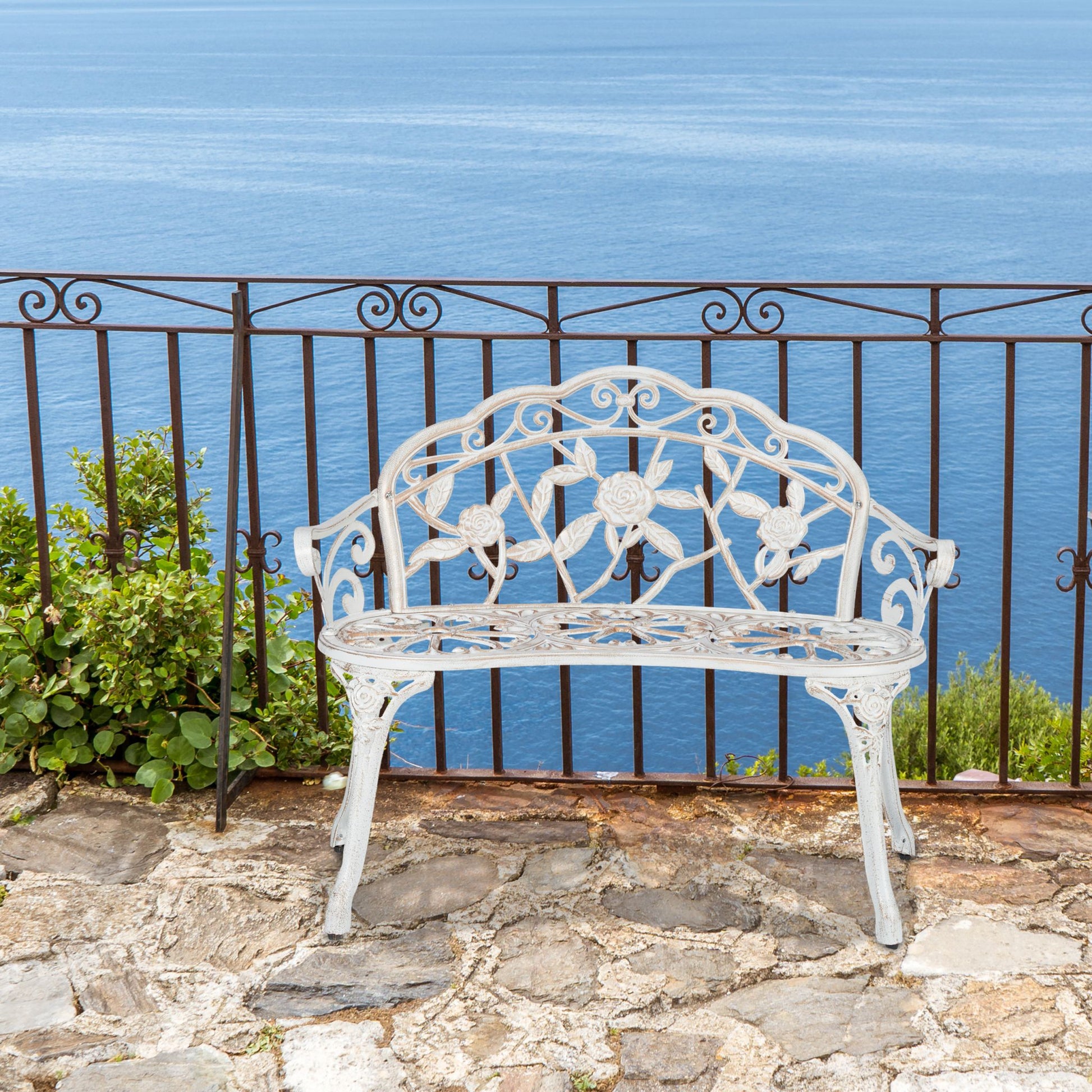 Rosen Gartenbank weiss-bronze Weiss-Kupfer-Schwarz von Relaxdays