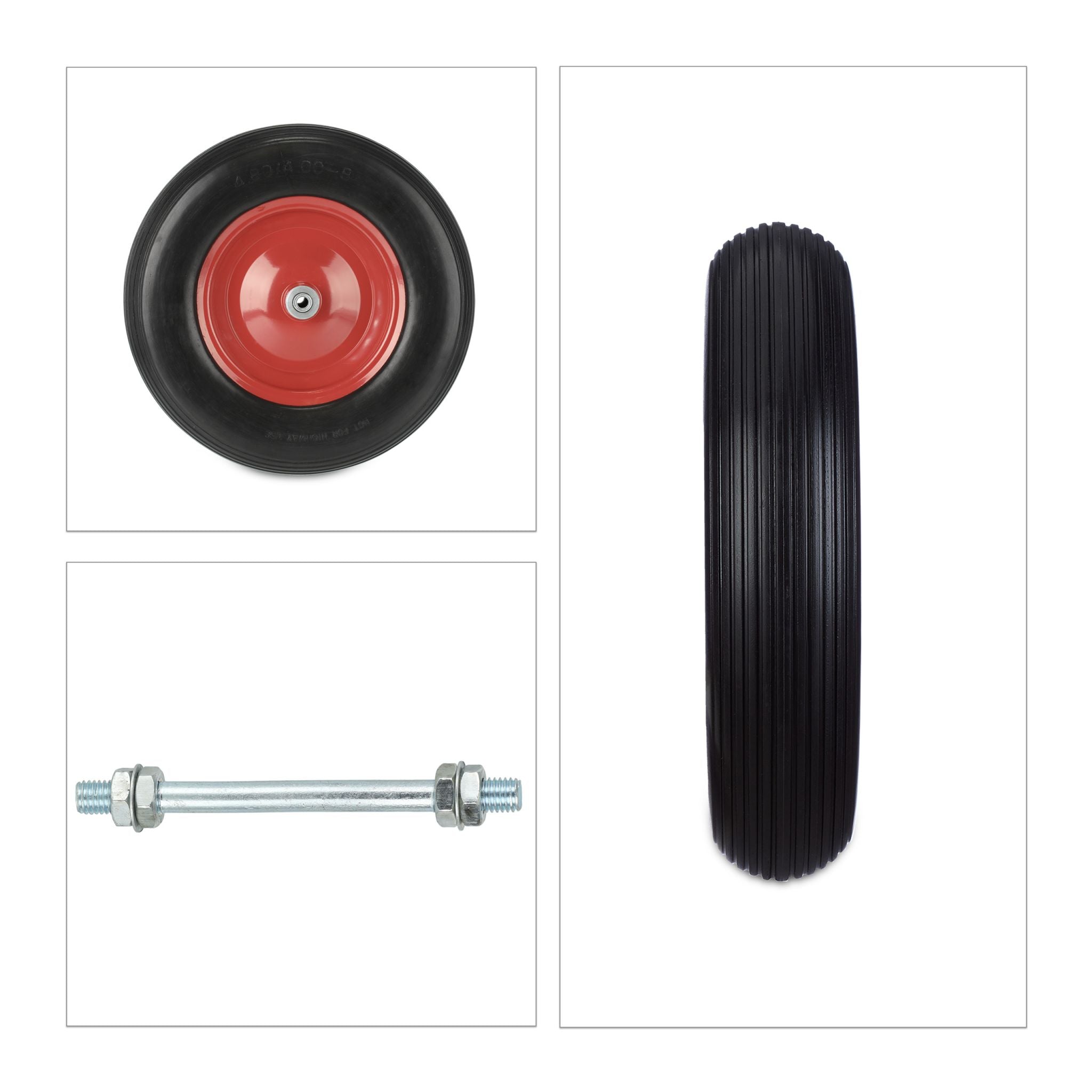 Schubkarrenrad mit Achse 4.80 4.00-8 Rot-Schwarz von Relaxdays
