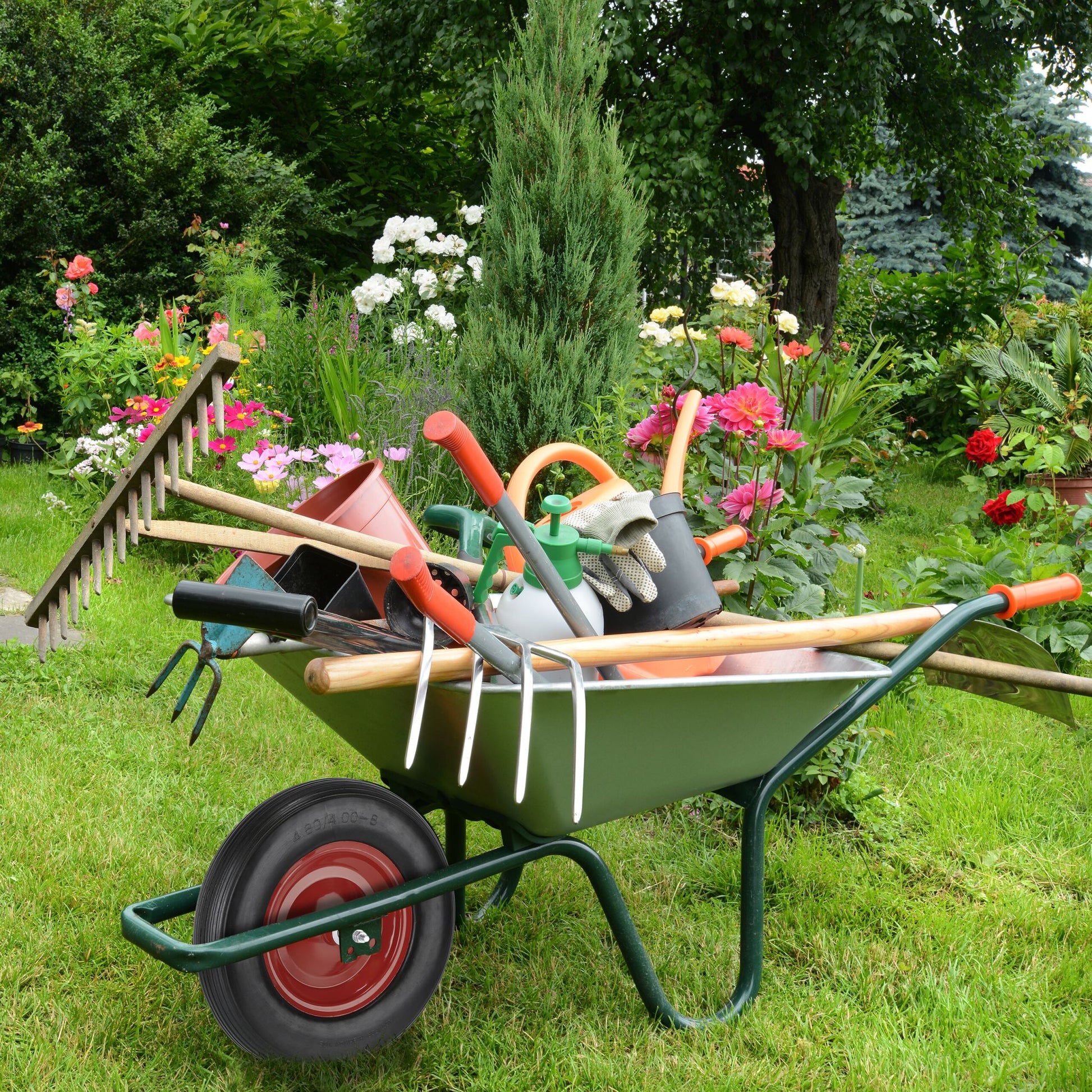 Schubkarrenrad mit Achse 4.80 4.00-8 Rot-Schwarz von Relaxdays