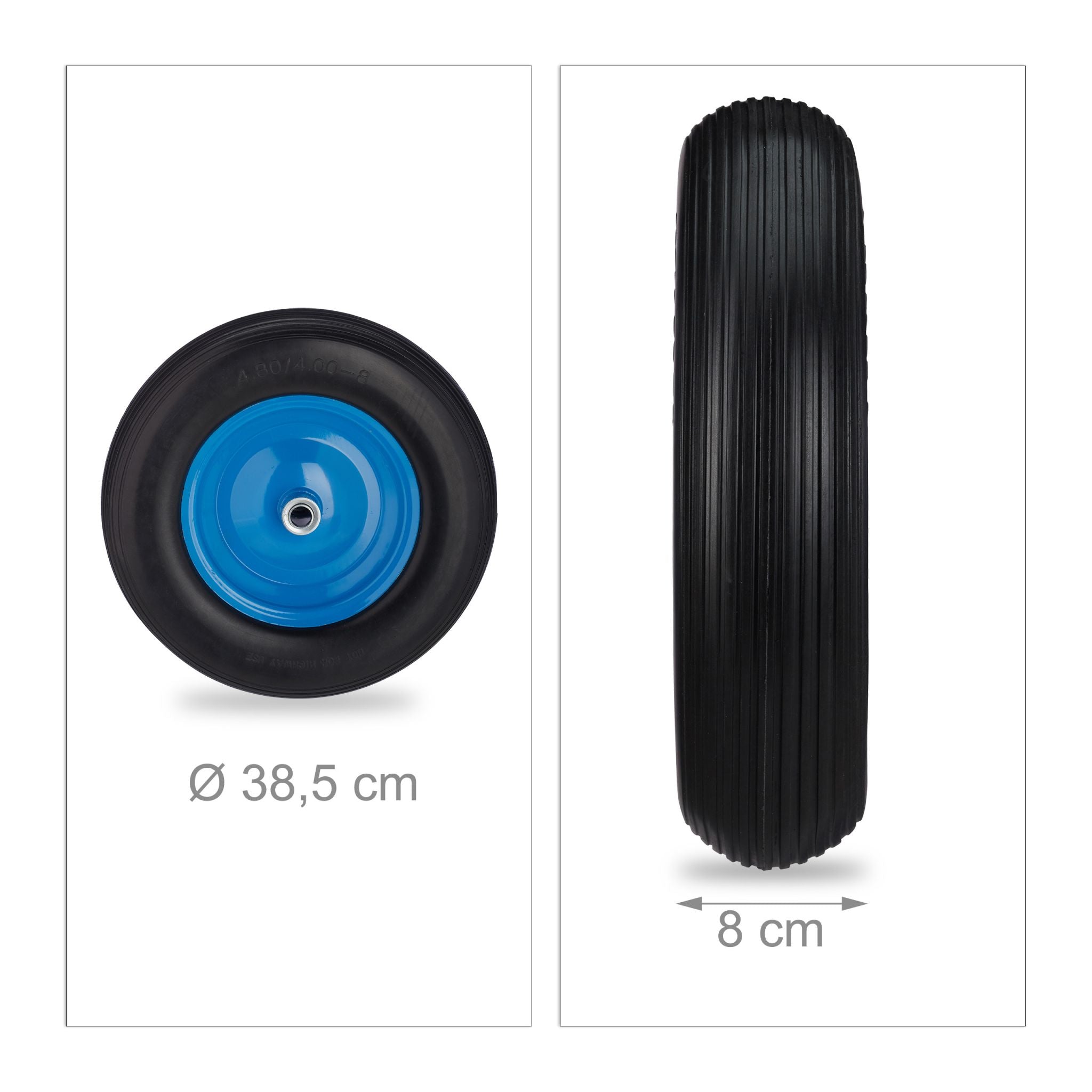 Schubkarrenrad 4.80 4.00-8 Blau-Schwarz von Relaxdays