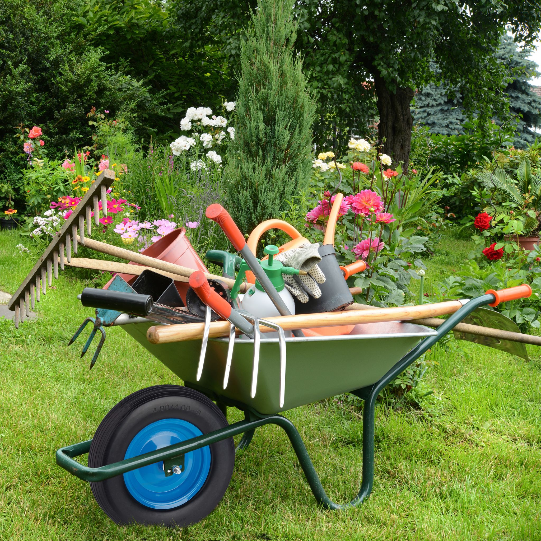 Schubkarrenrad 4.80 4.00-8 + Achse Dunkelgrün-Schwarz von Relaxdays