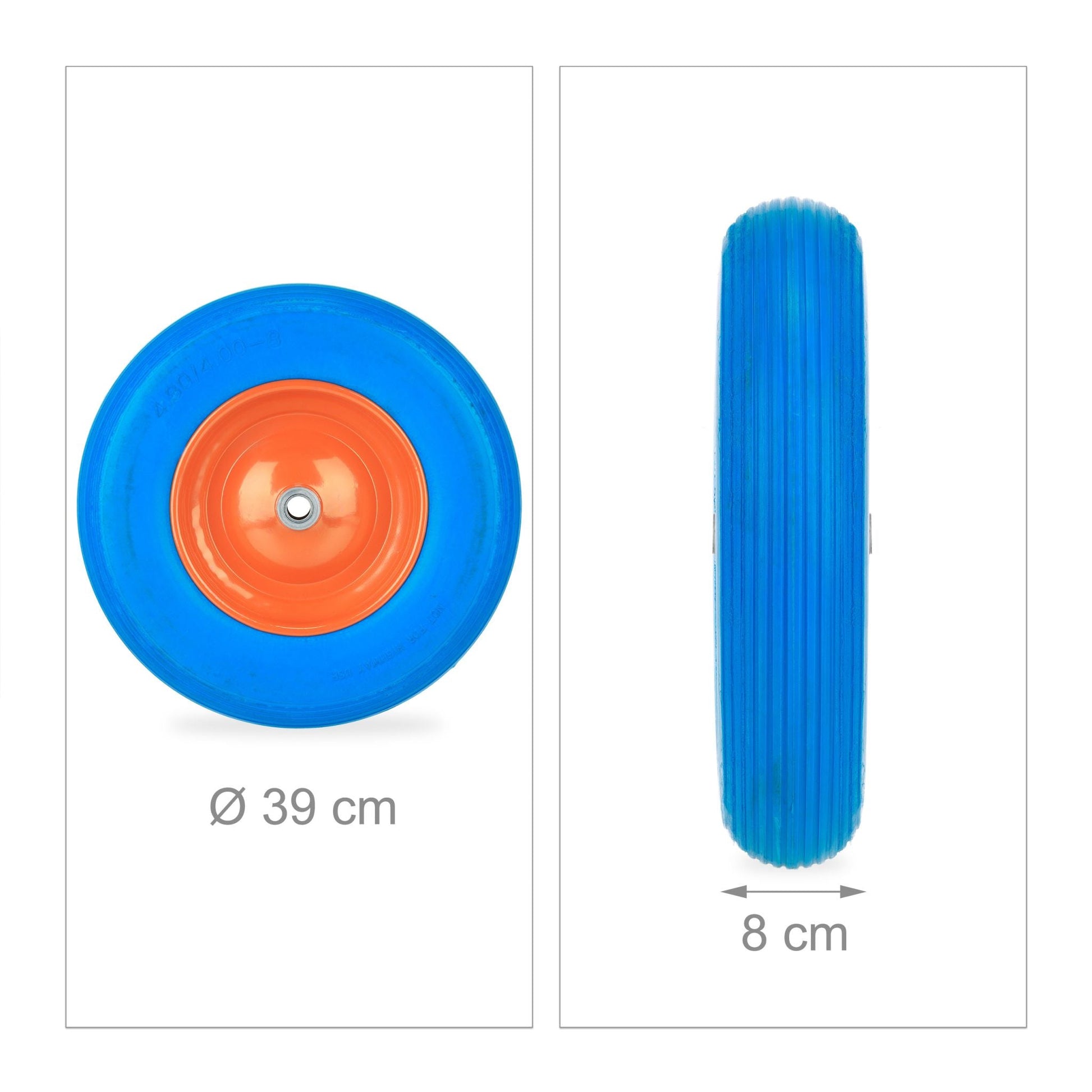 Schubkarrenrad PU 4.80 4.00-8 Blau-Orange von Relaxdays